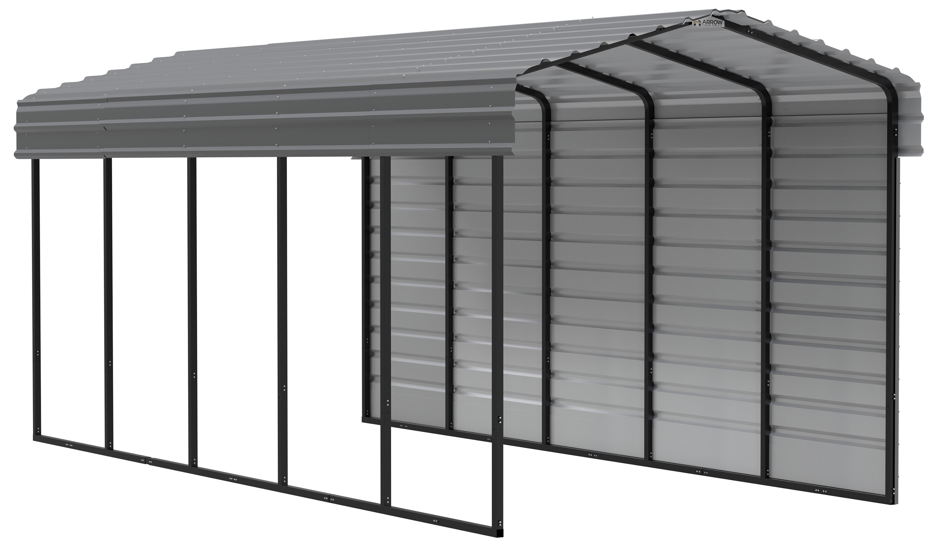 Arrow CPHC102409ECL1 10-ft W x 24-ft L x 9-ft H Charcoal with 1 Side Wall Kit Metal Carport with Metal Roof