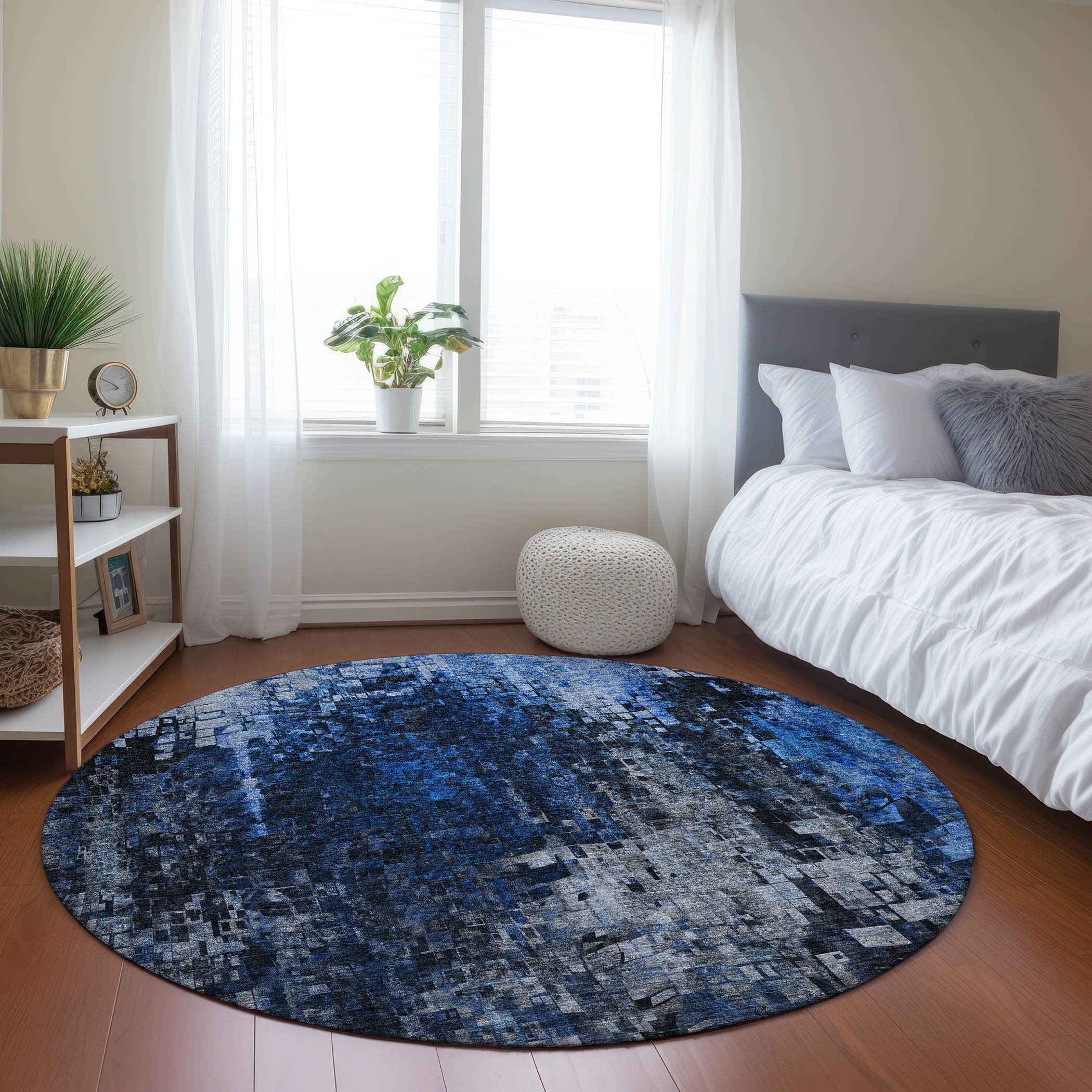 Addison Rugs ACN581BU8RO Chantille ACN581BU 8 x 8 (ft) Polyester Blue Round Indoor/Outdoor Geometric Machine washable Area rug