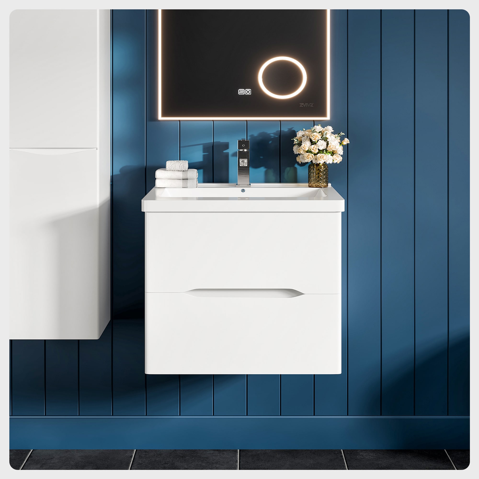 Eviva EVVN732-24WH Maui 23.5-in White Single Sink Floating Bathroom Vanity with White Acrylic Top