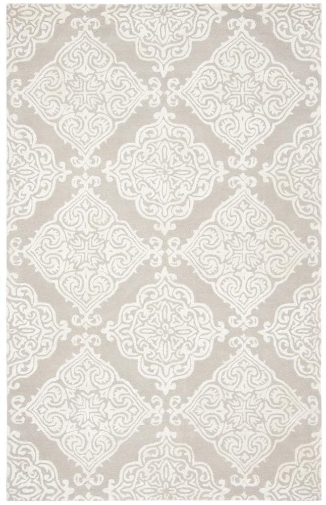 Silver and Ivory Hand-Tufted Wool Rectangular Area Rug