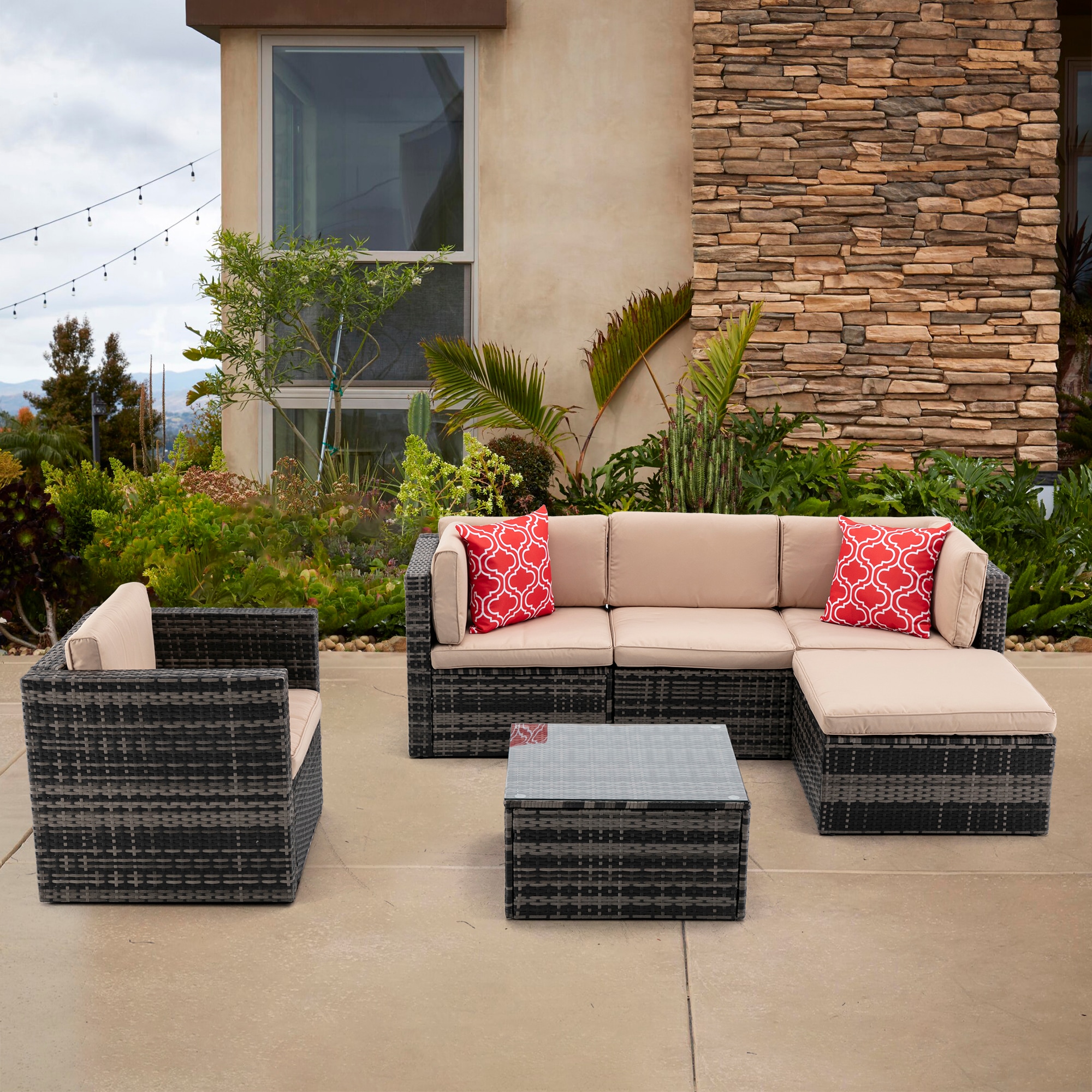 Patio Furniture PE Rattan Wicker Sectional Cushioned Sofa Set Patio ...