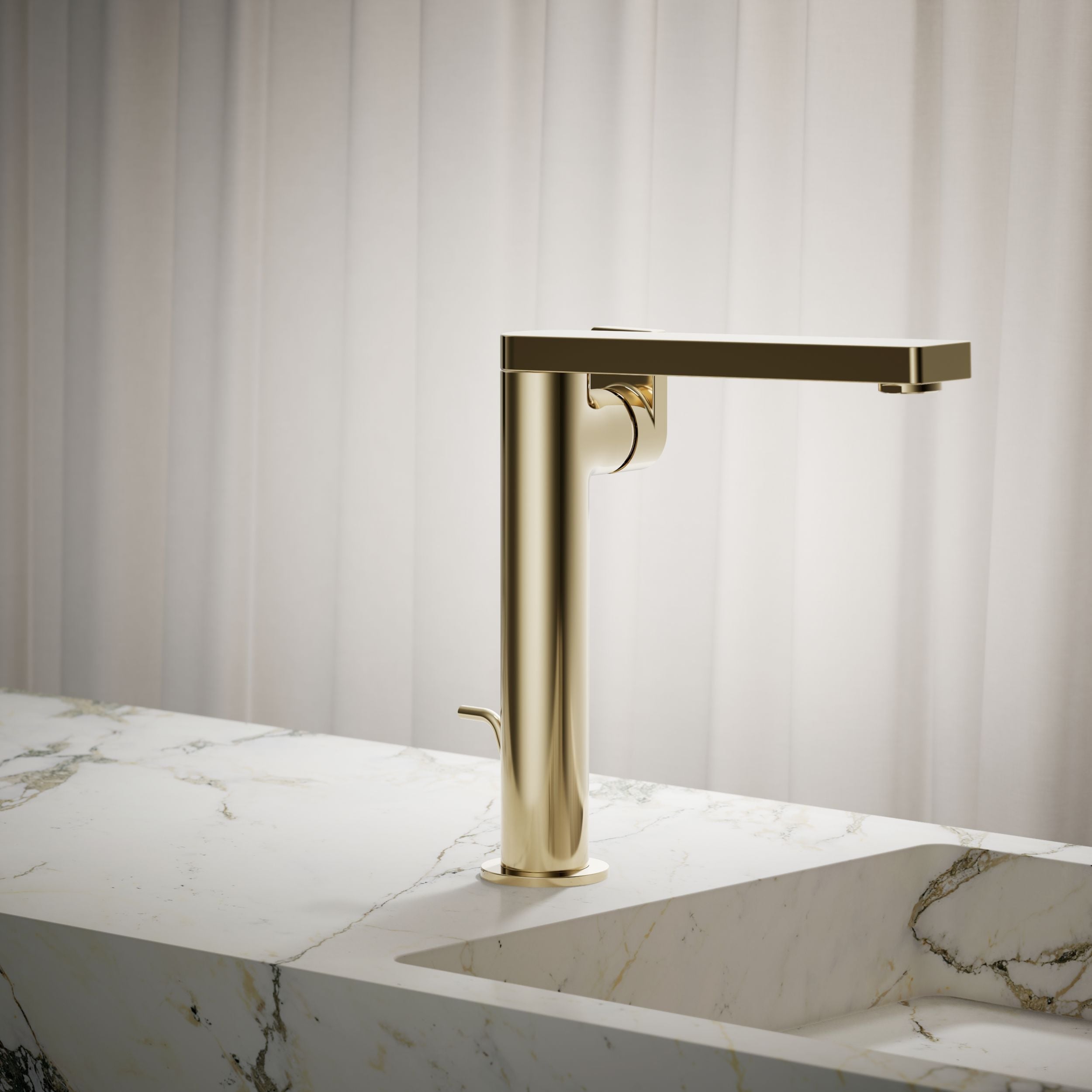KOHLER Riff Vibrant French Gold Single hole 1-handle WaterSense Low-arc Residential Handle Bathroom Sink Faucet with Drain