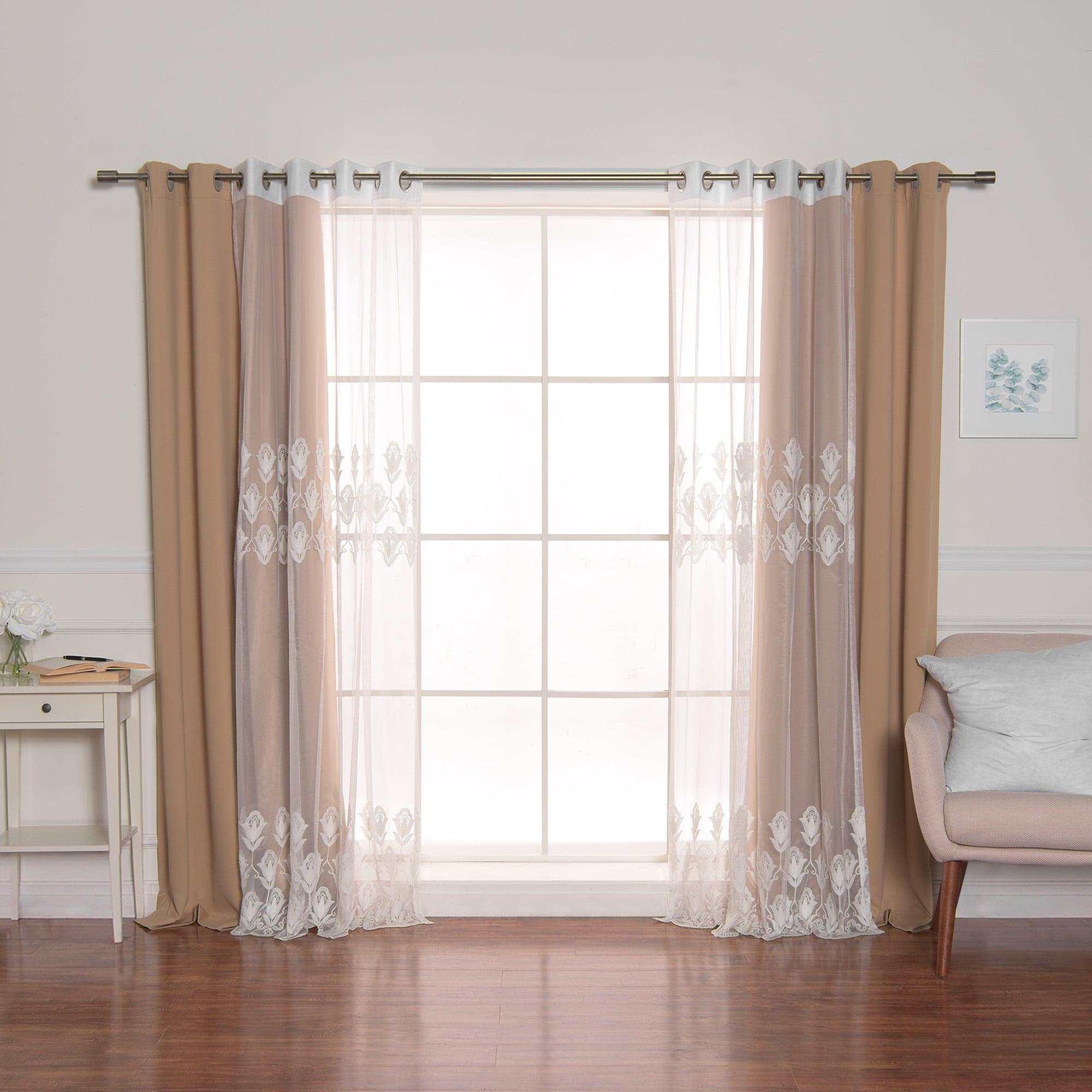 Best Home Fashion MM-TULIP-96-WHEAT 96-Inches Wheat Blackout Grommet Curtain panel 4-pack