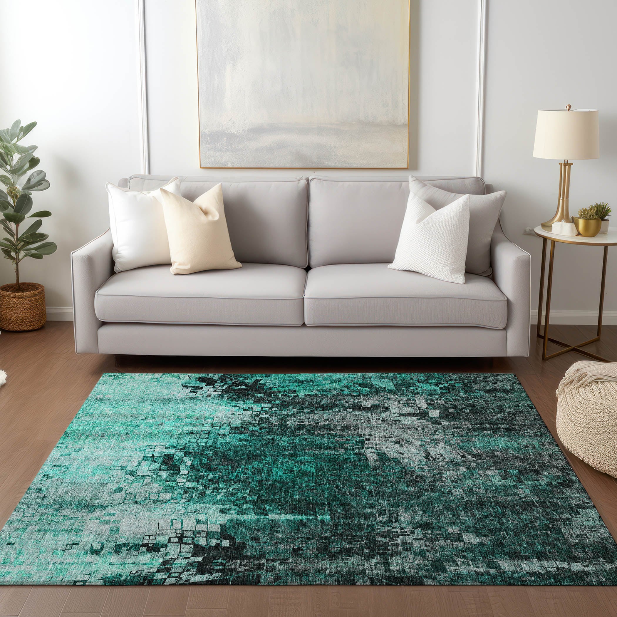 Addison Rugs ACN581TE9X12 Chantille ACN581TE 9 x 12 (ft) Polyester Teal Rectangular Indoor/Outdoor Abstract Machine washable Area rug