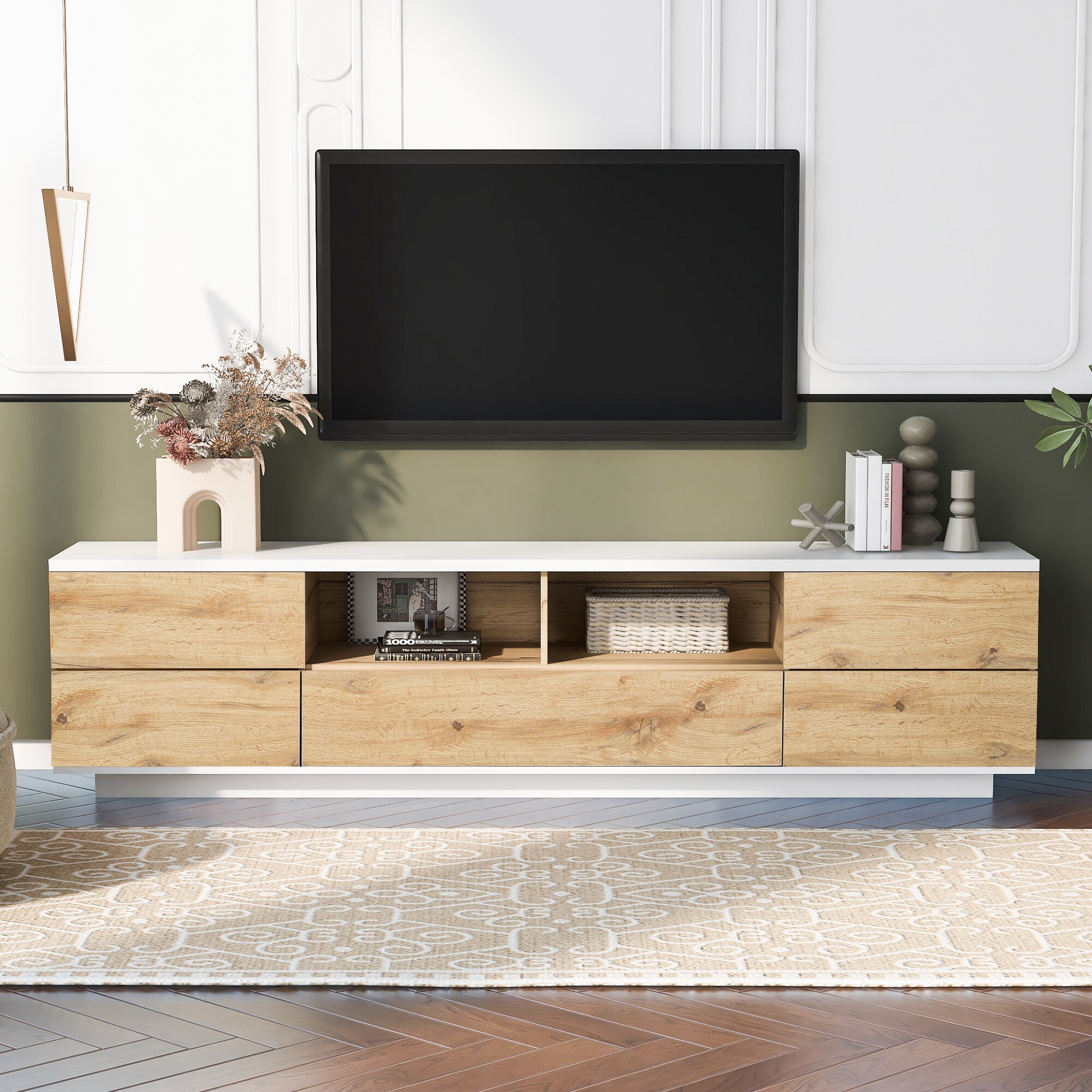 Tatayosi XH-13575AAP 80 Inch Modern TV Stand with Rebound Doors and Storage for TVs Up to 80 Inches