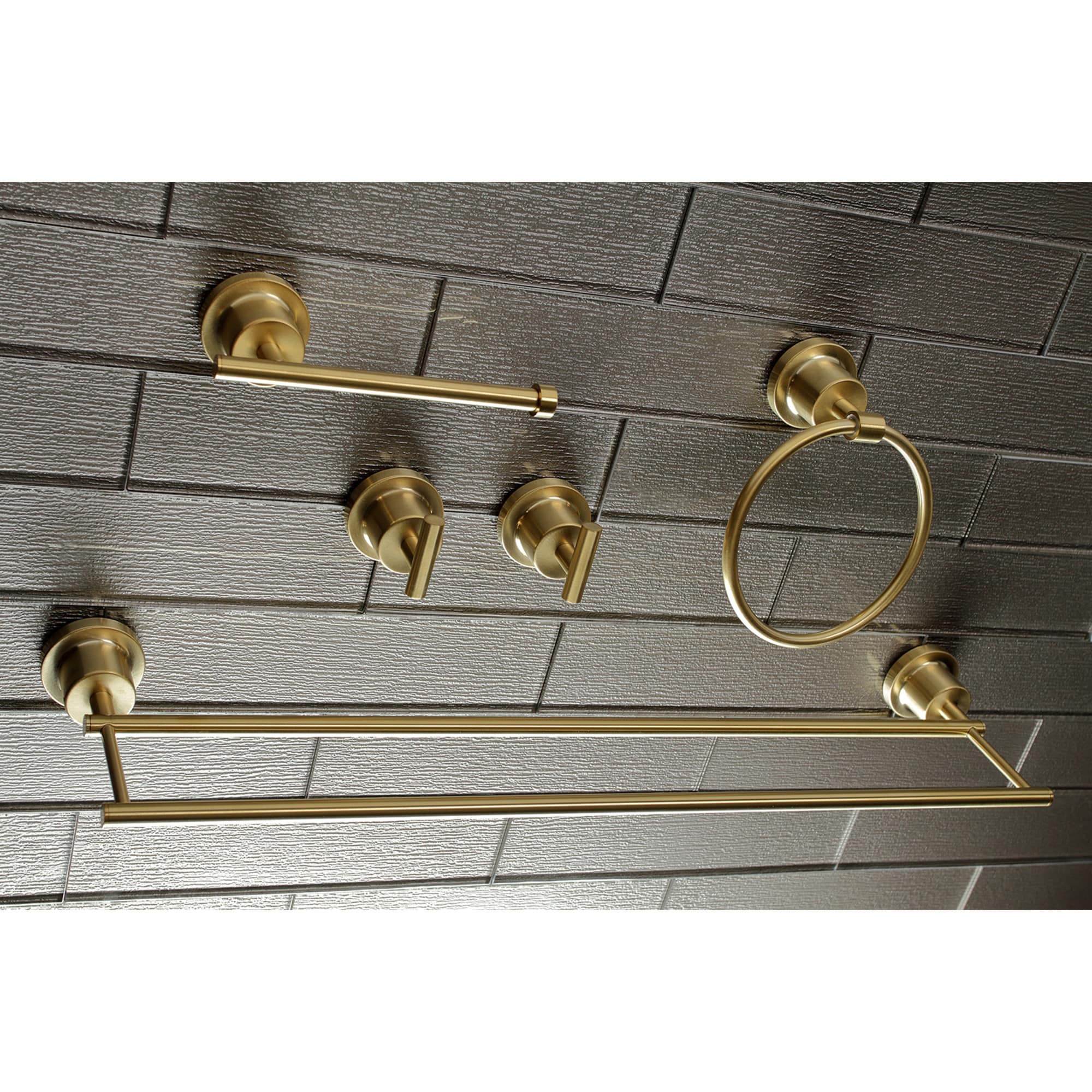 Kingston Brass WLBAH8213478SB 5 -Piece Concord Brushed Brass Decorative Bathroom Hardware Set Towel Bar, Toilet Paper Holder, Towel Ring ,Robe Hook Included