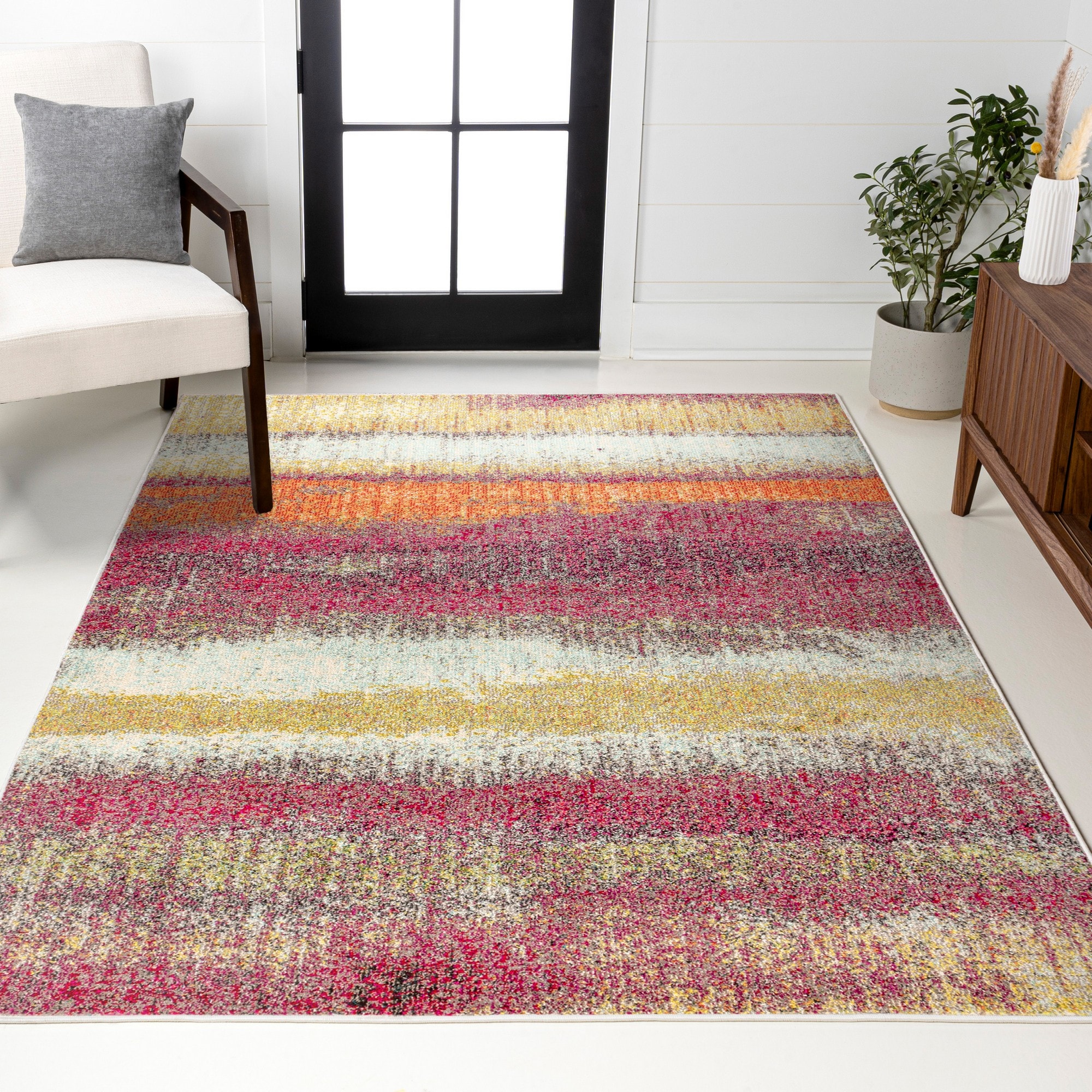 JONATHAN  Y CTP105B-3 CONTEMPORARY POP Abstract Vintage 3 x 5 (ft) Loomed Cream/Pink Rectangular Indoor Abstract Vintage Pet Friendly Area rug