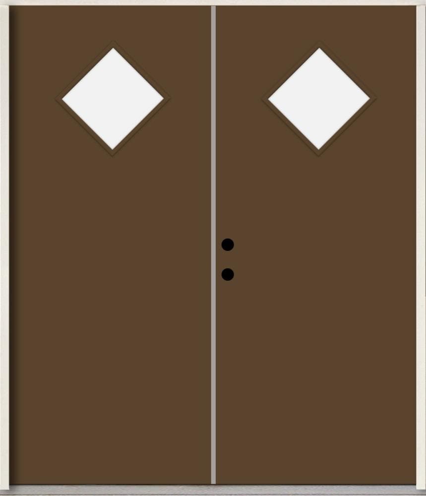 RELIABILT LO1067070 Spotlights 72-in x 80-in x Fiberglass 1/4 lite Right-hand inswing Sable Paint Painted Prehung Double Front Door Insulating core