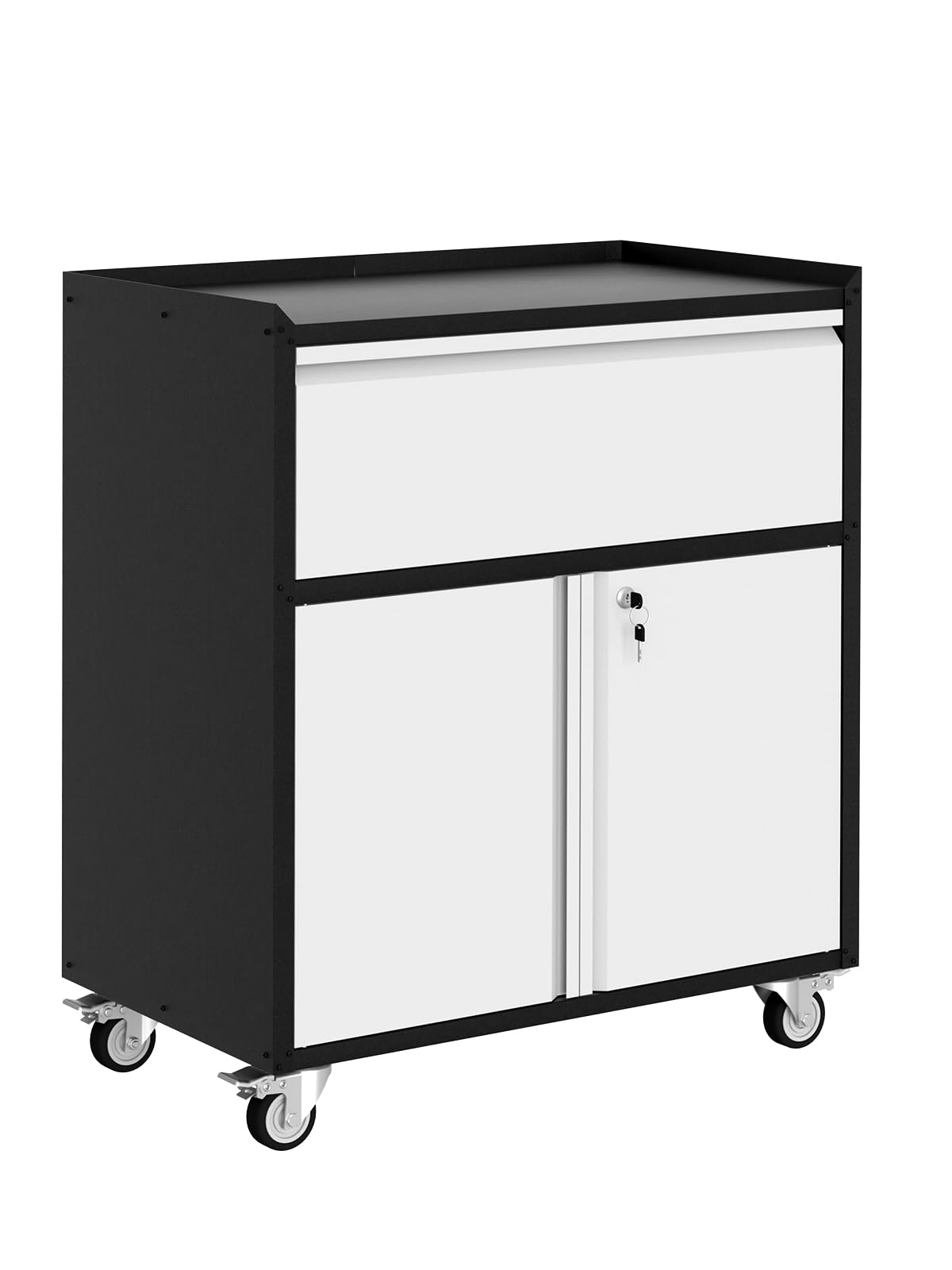 GarveeLife Garage Tool Storage Cabinet Heavy Duty Metal Rolling Cabinet with Drawer Adjustable Shelf Lock and 4 Wheels Tool Cart for Home Office Workshop Grey