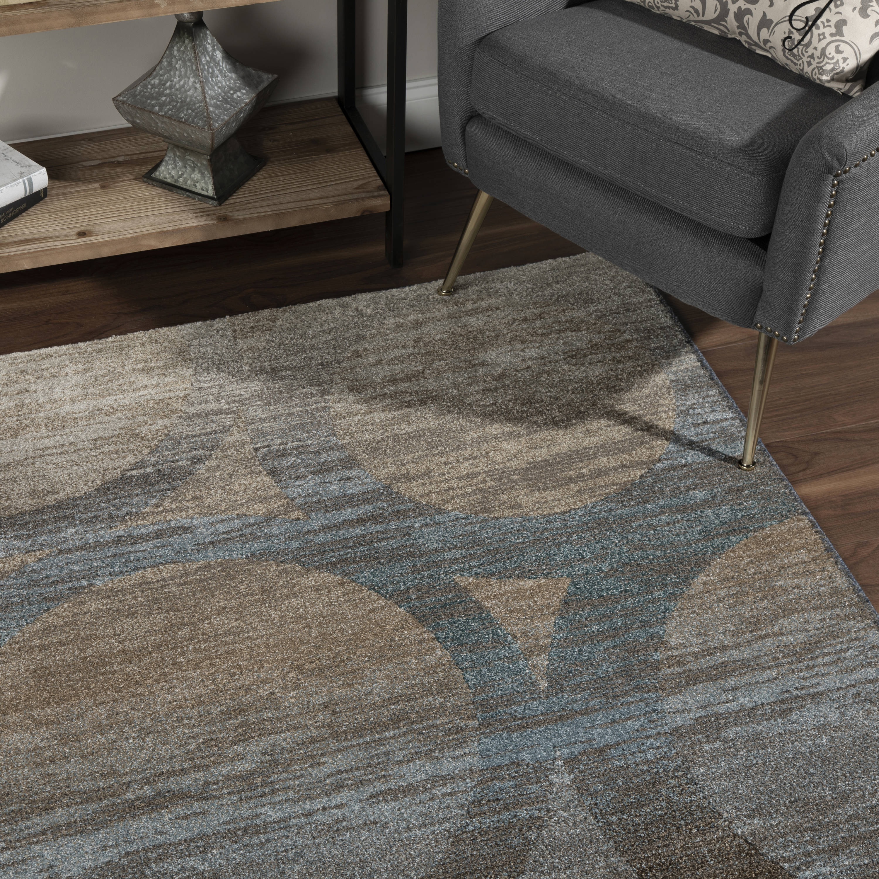 Wellington Blue and Beige Synthetic Rectangular Area Rug