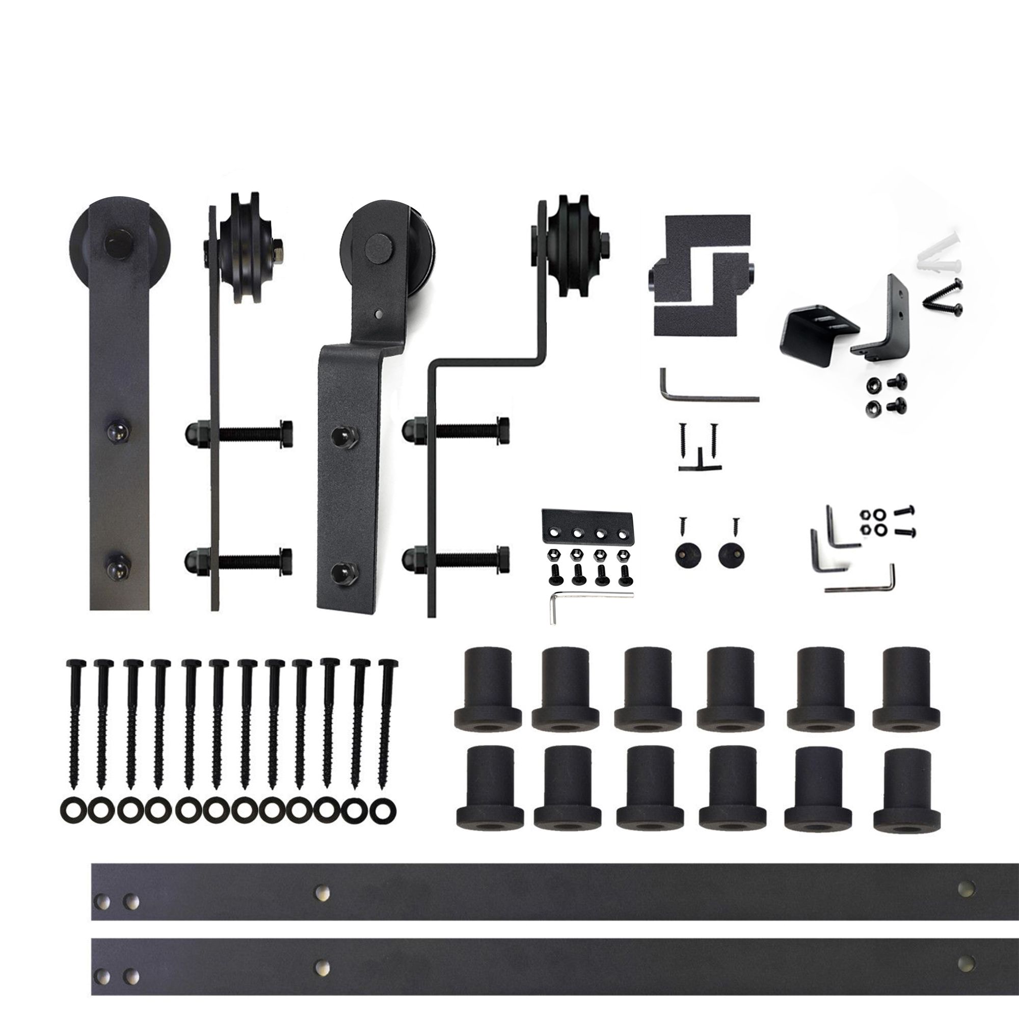 HOMACER 192-in Rustic Black Indoor J-strap Double Bypass Barn Door Hardware Kit YT5TGH192C Sansujyuku sansujyuku.com