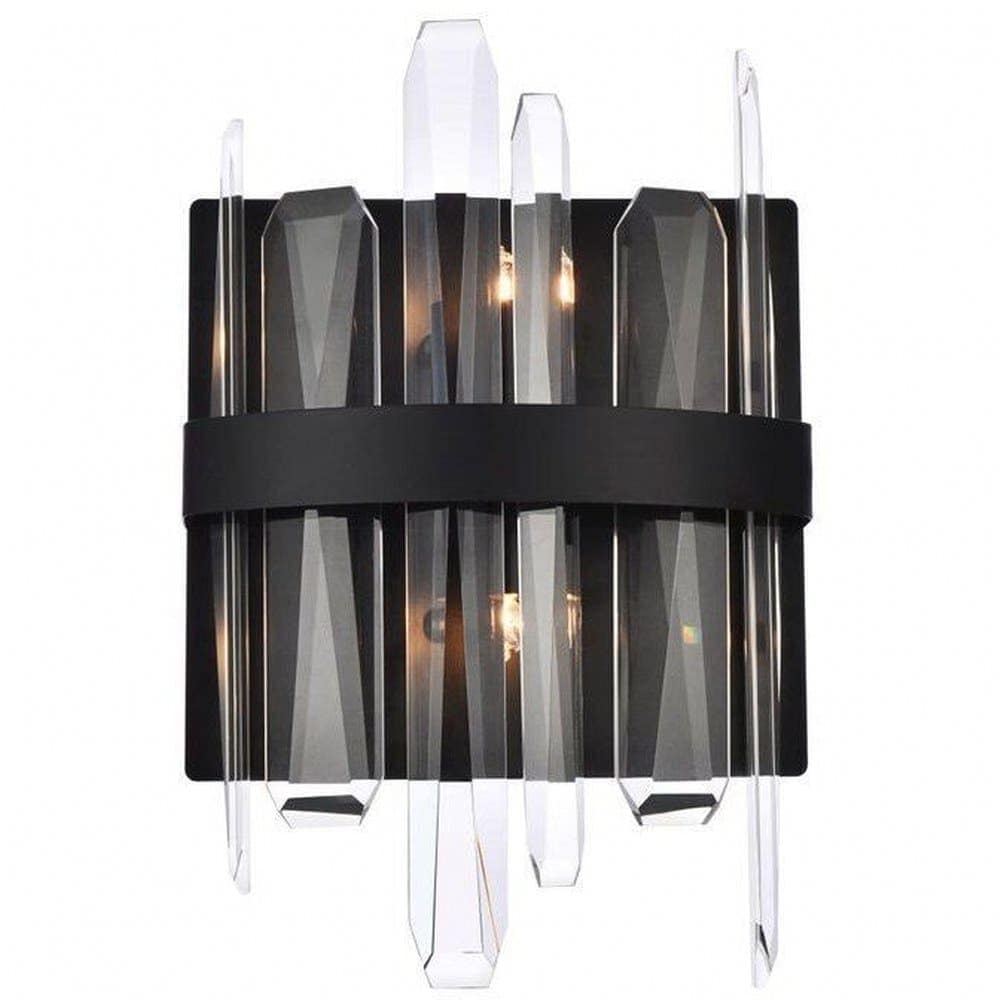 Elegant Lighting A-EL-2200W8BK Serena 2 - Light -Modern Black / Crystal / Iron Vanity Light