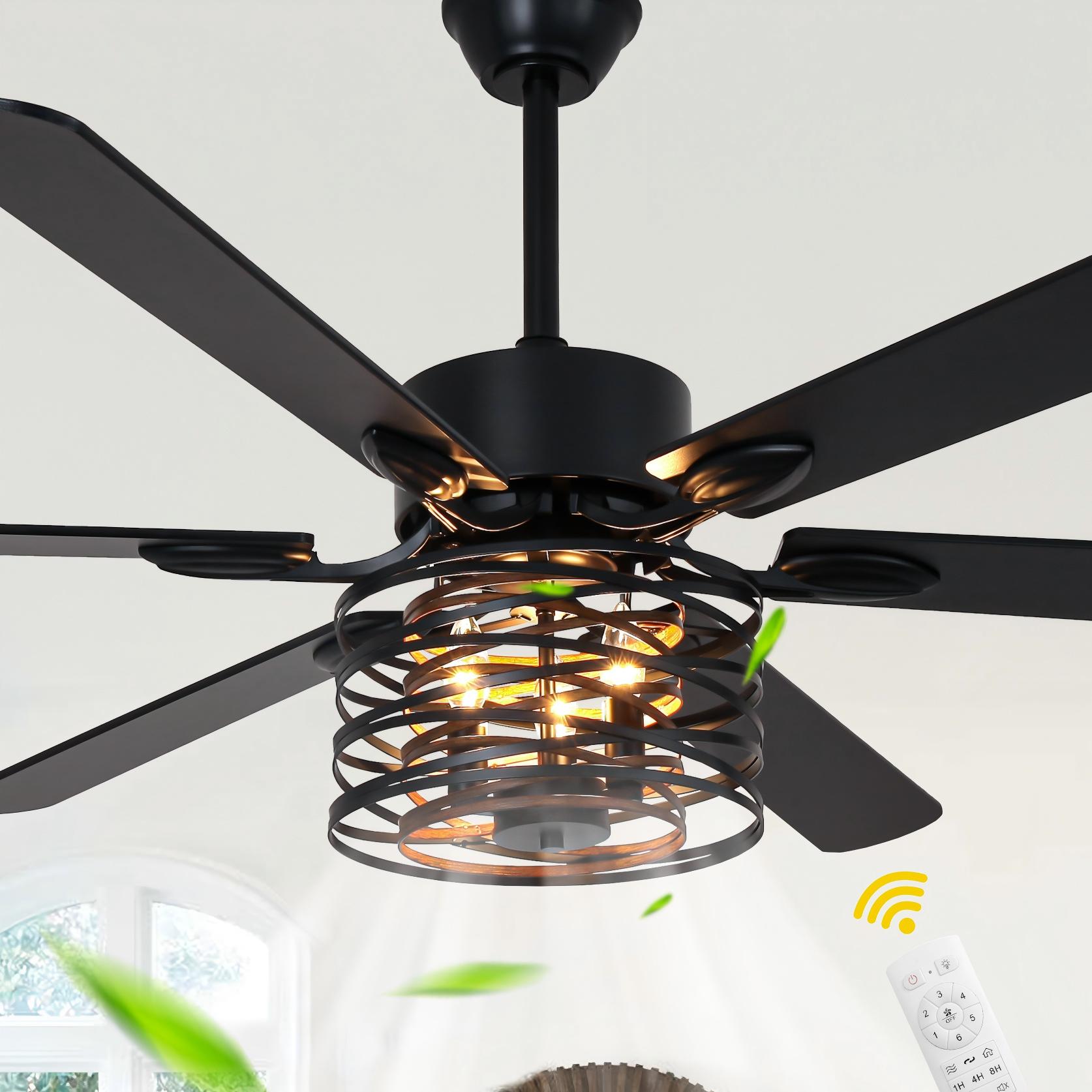 Oaks Decor DC6507OKEL Cadiz 65-in Color-Changing Black with Modern/contemporary Blades Ceiling Fan With Light - Remote Included ( 6 -Blade )