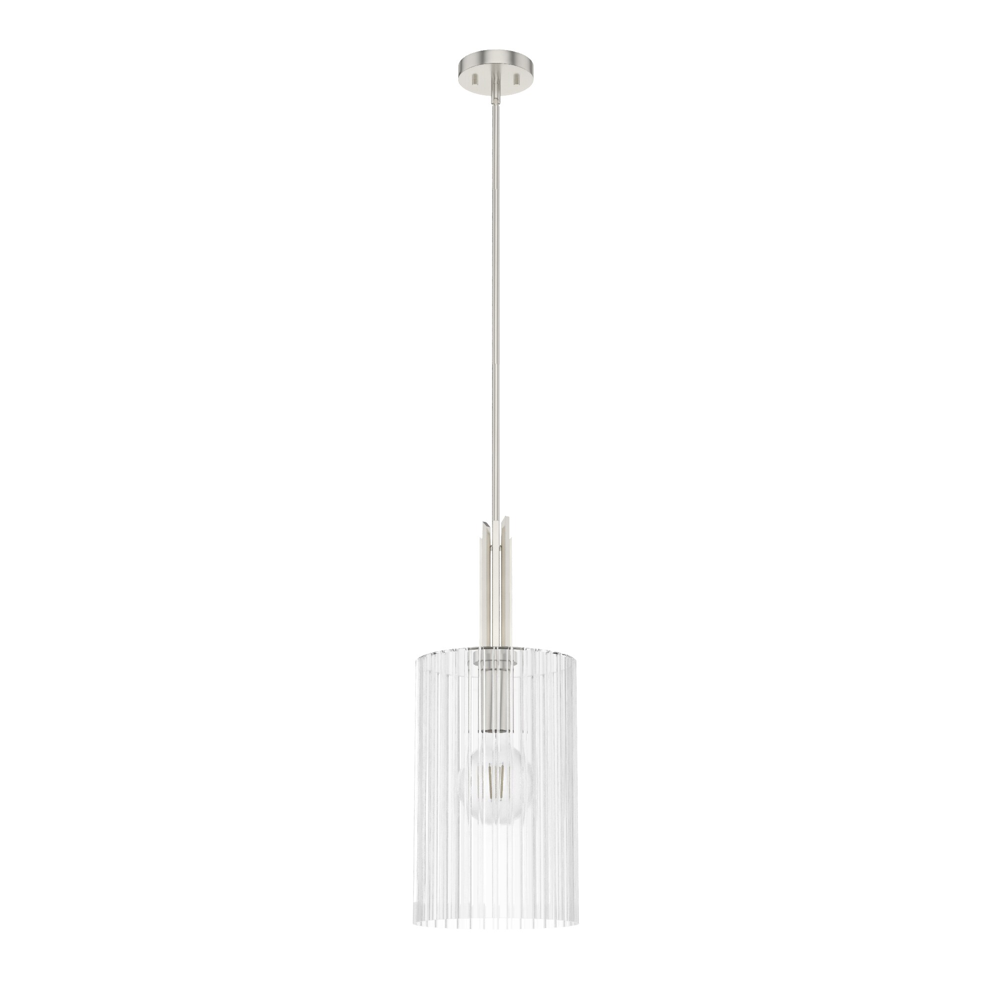 Hunter 19790 Gatz 1 -Light Brushed Nickel Modern/contemporary Ribbed glass Cylinder Large Hanging Kitchen island light
