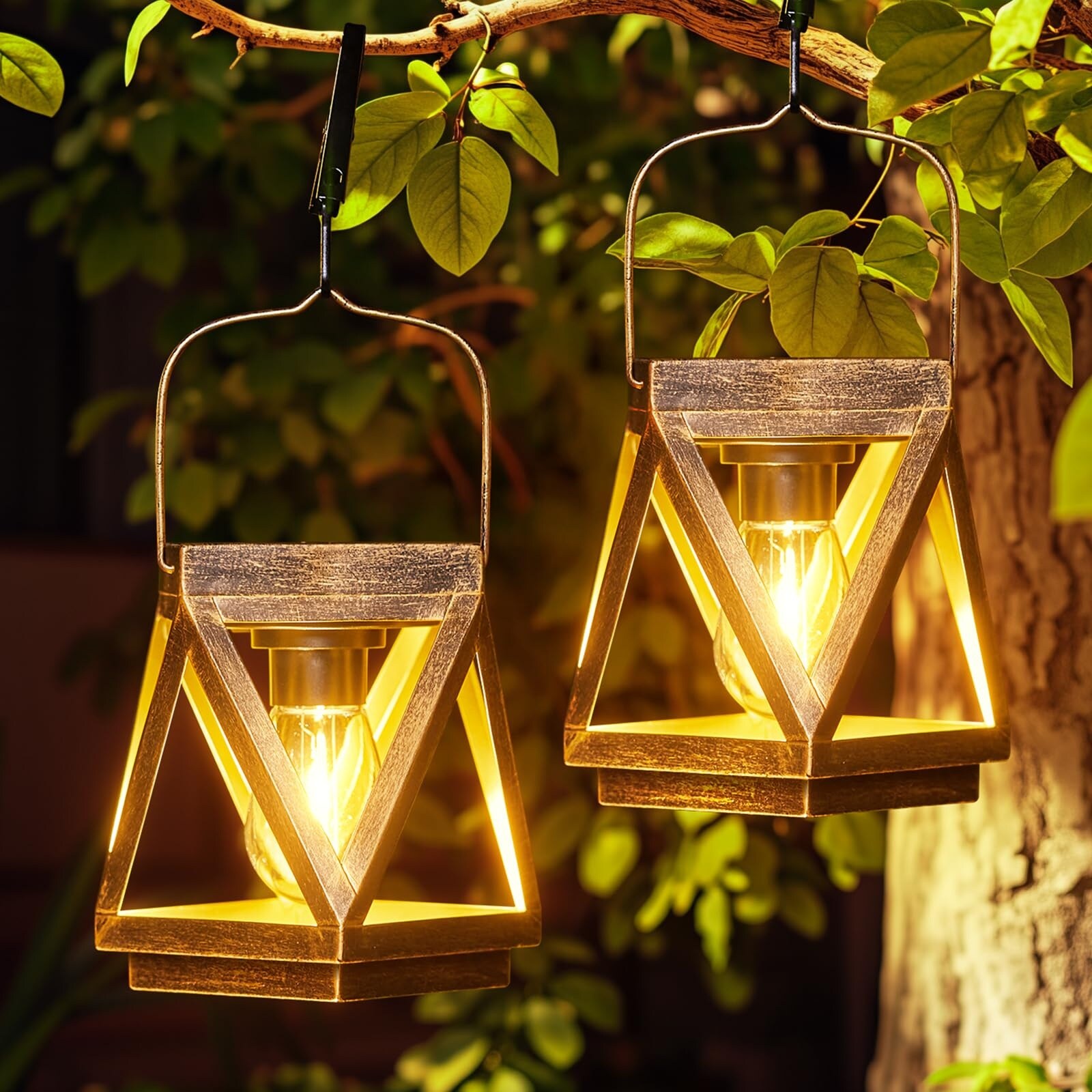 Lukvuzo -  Solar Lanterns Outdoor Waterproof Metal Hanging Lanterns Decorative Bronze Finish for ...