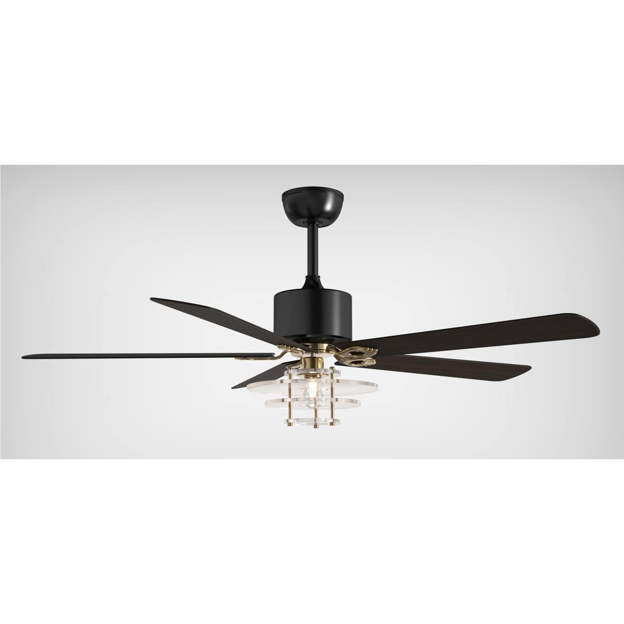 Oaks Decor DC5222OKEL-B Valladolid 52-in Color-Changing Black with Mid-century Blades Chandelier Ceiling Fan With Light - Remote Included ( 5 -Blade )