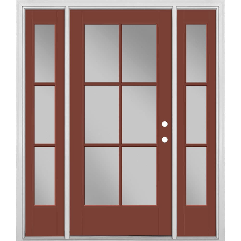 Masonite 1524307 60-in x 80-in x 4-9/16-in Fiberglass Full lite Right-hand inswing Fox Tail Painted Prehung Single door with sidelights Front Door with Brickmould Insulating core Simulated divided light