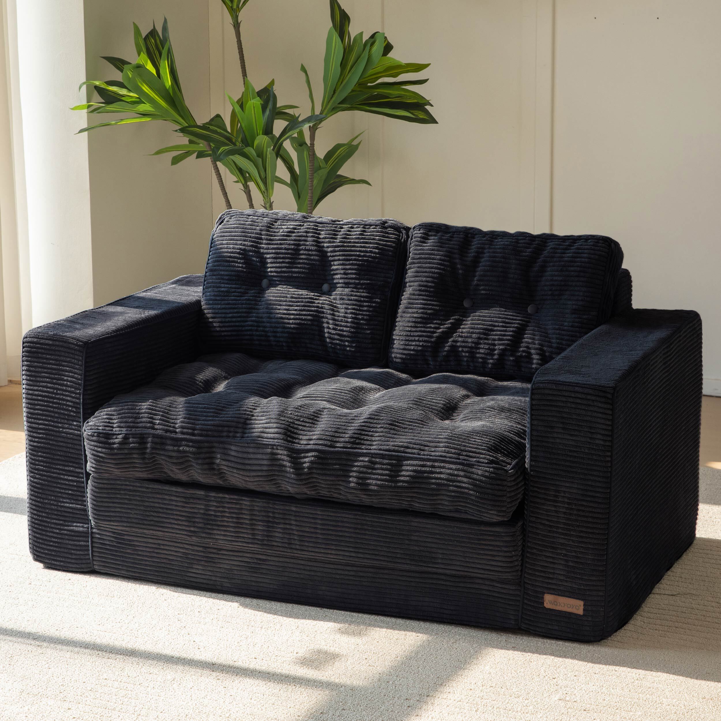 MAXYOYO Black Convertible Sofa Bed Pull Out Loveseat Sleeper Sofa 2 in 1 Folding Couch Bed Fold Out Floor Couch