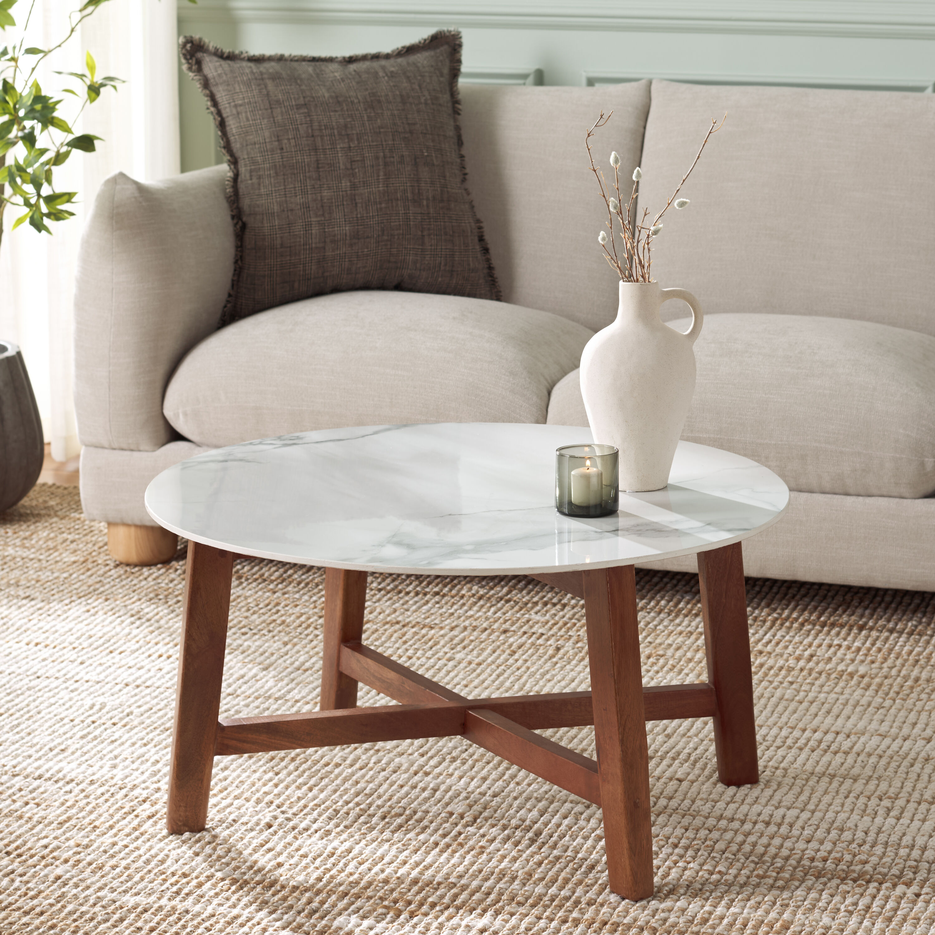 Safavieh COF2902A Laquer Base Mango Faux marble Modern Coffee Table