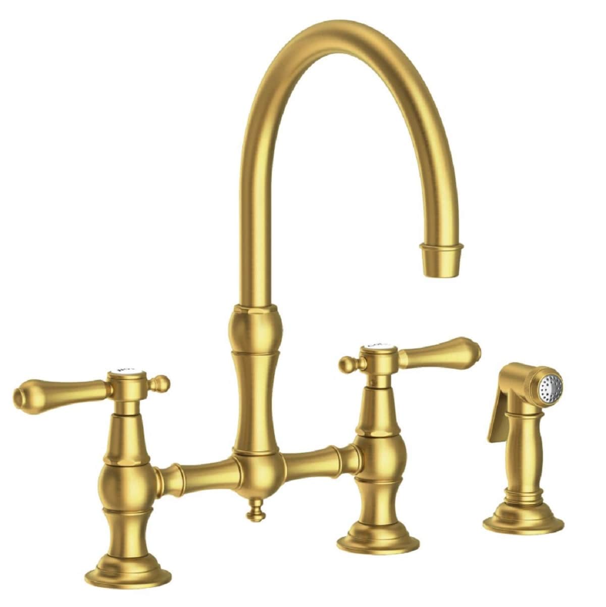 Newport Brass Satin Brass (Pvd) Double Handle Swivel Kitchen Faucet with  Side Spray Included at