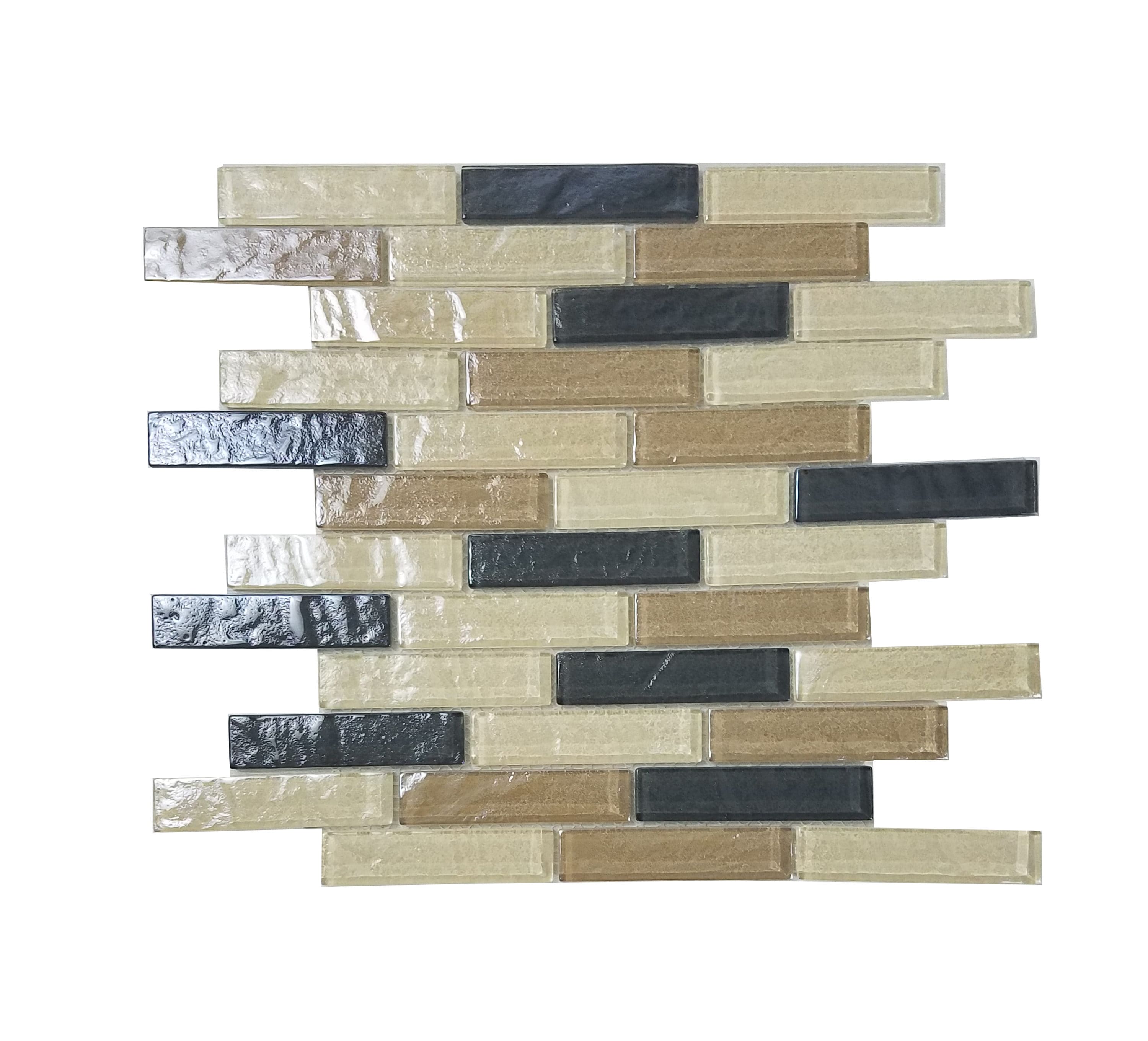 Abolos LWSGEO0104-AM Geo Amazonia beige/glossy textured 12-in x 12-in Glossy Glass Brick look Mosaic Wall Tile ( 9.6-sq ft Carton )