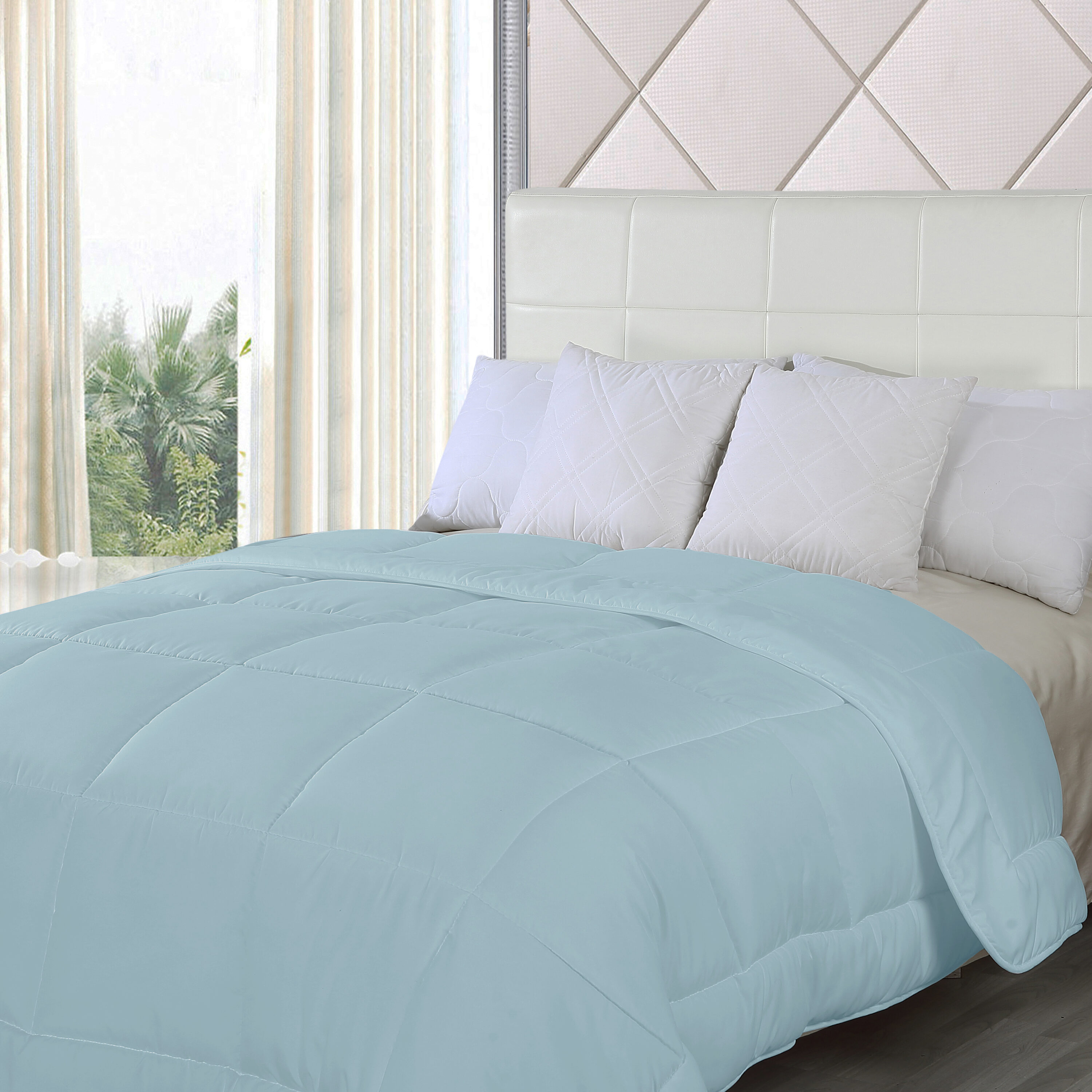 Bibb Home Goose Down Alternative Comforter Aqua Geometric Queen Comforter Microfiber with ( Down Alternative Fill )