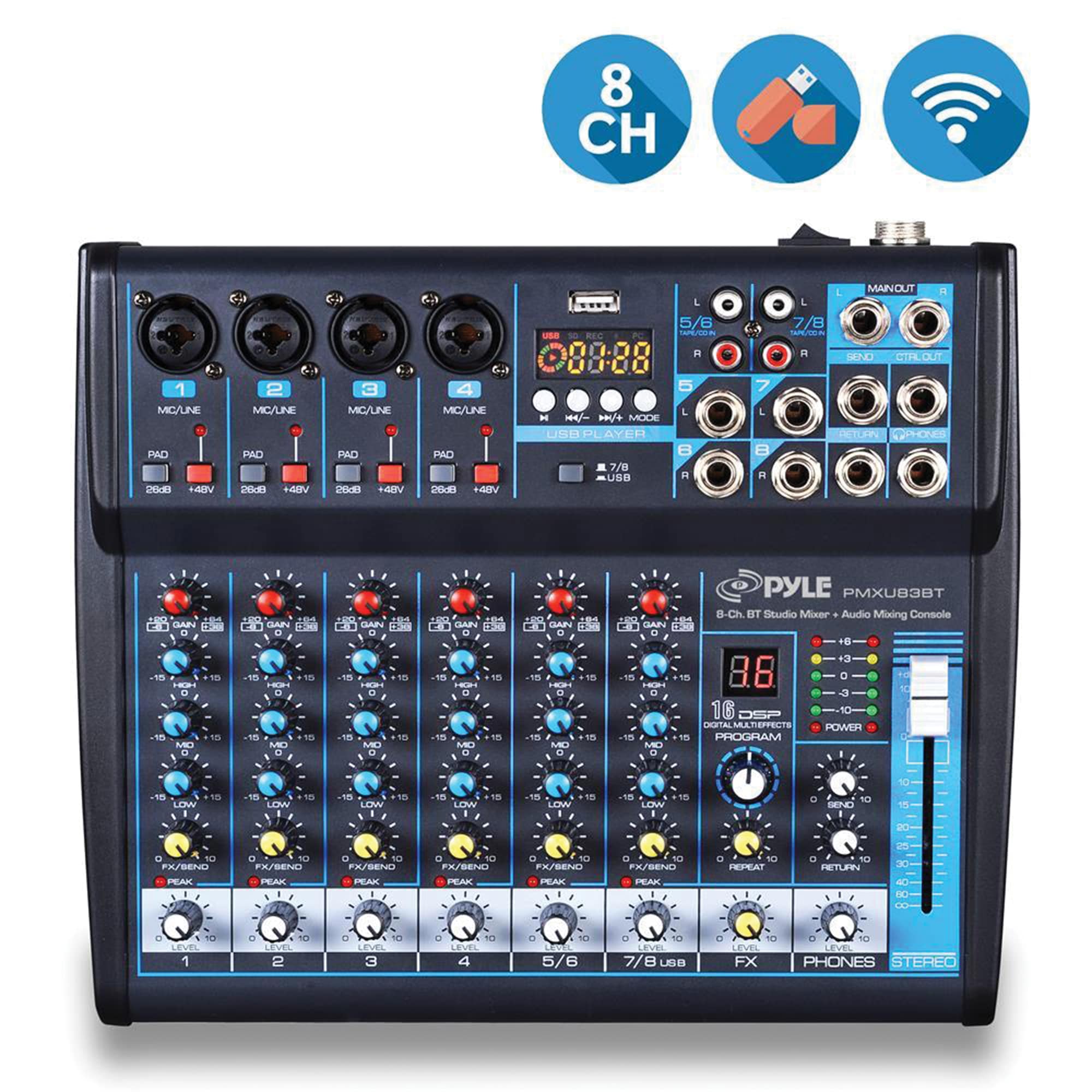 Pyle Pro 8-Channel Bluetooth Studio Mixer and DJ PMXU88BT B&H
