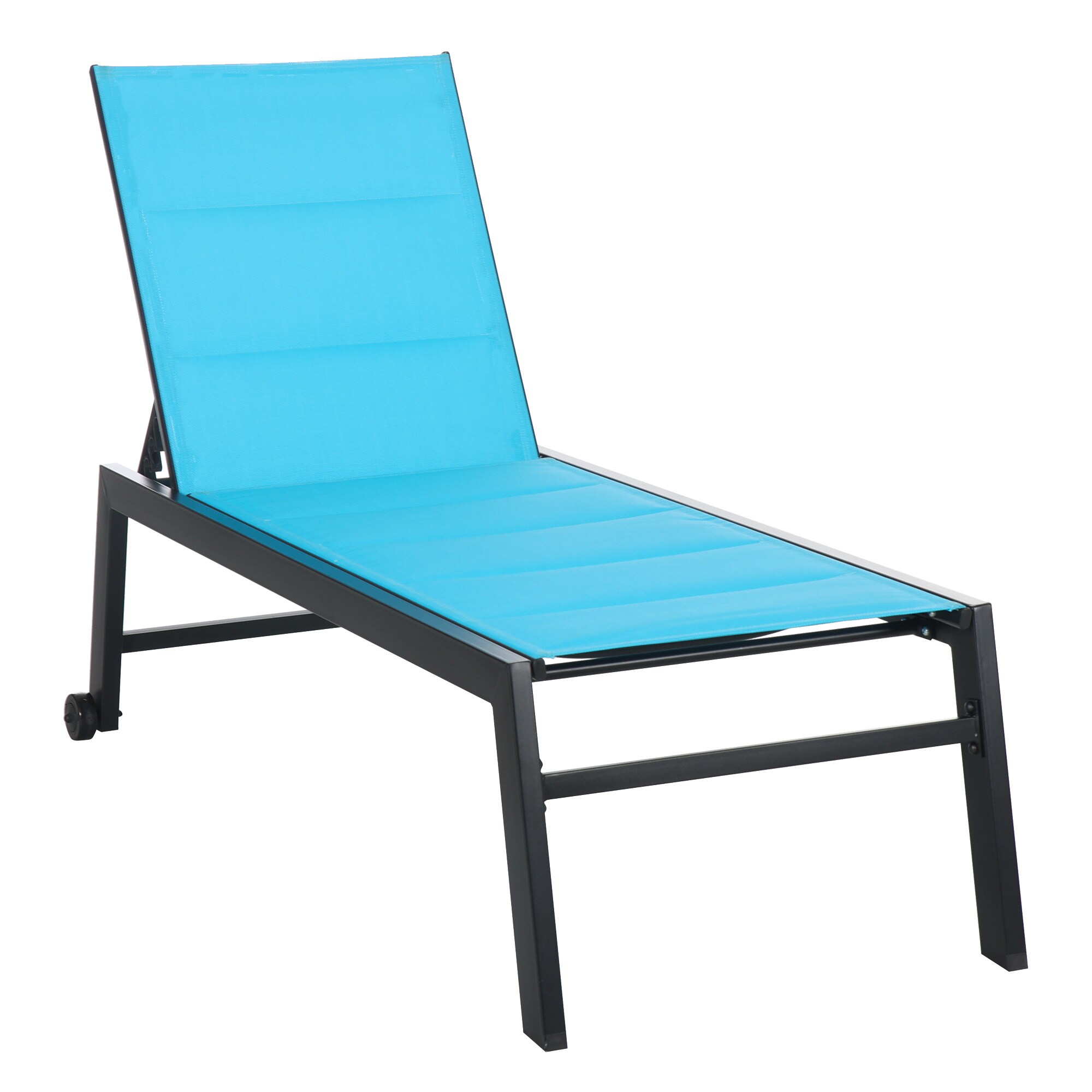 Maocao Hoom JL5142465 Chaise Lounge with Wheels Black Steel Frame Stationary Chaise Lounge Chair with Blue Mesh Seat