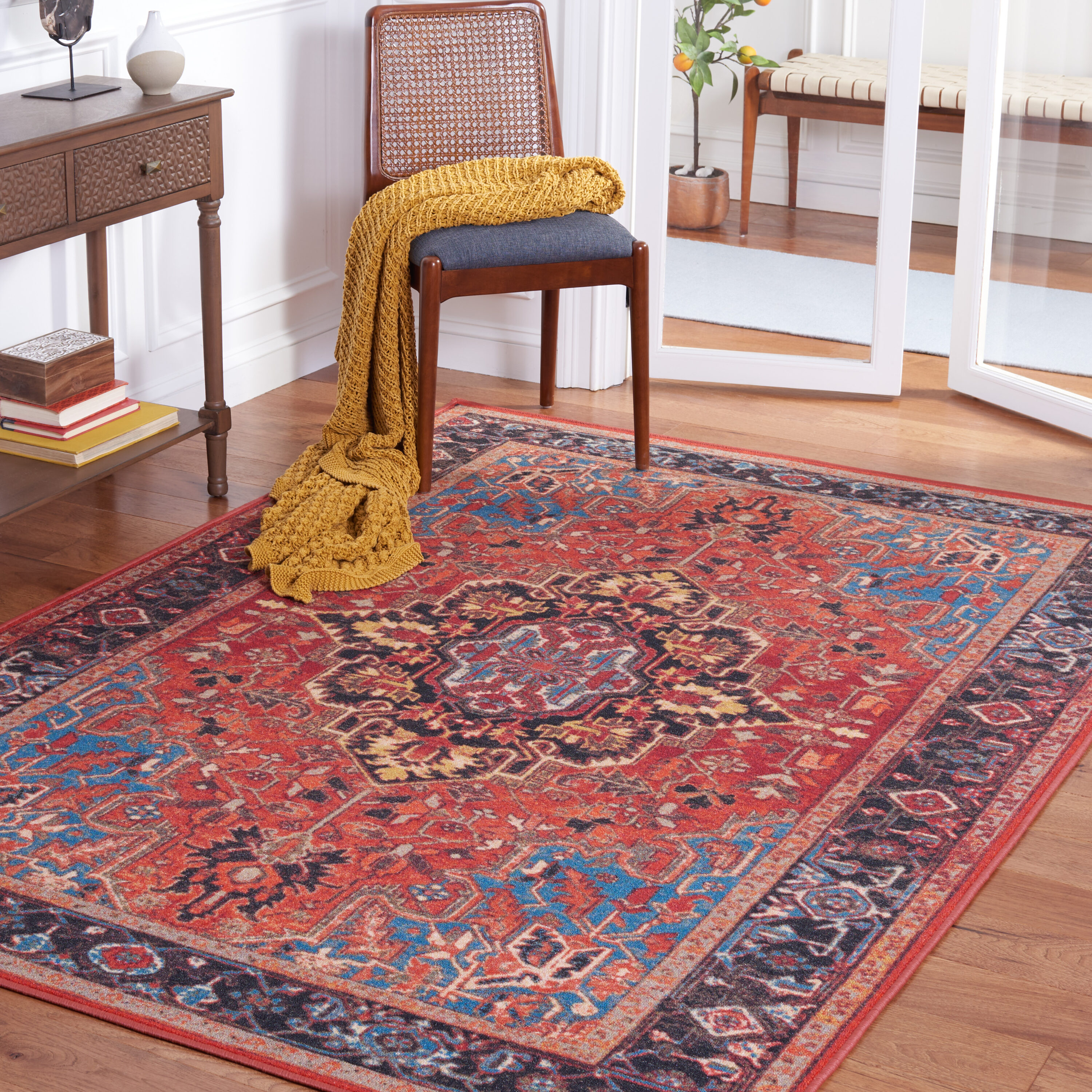 Safavieh JNY107Q-4 Journey 4 x 6 (ft) Loomed Synthetic Red/Blue Rectangular Indoor Border Machine washable Area rug