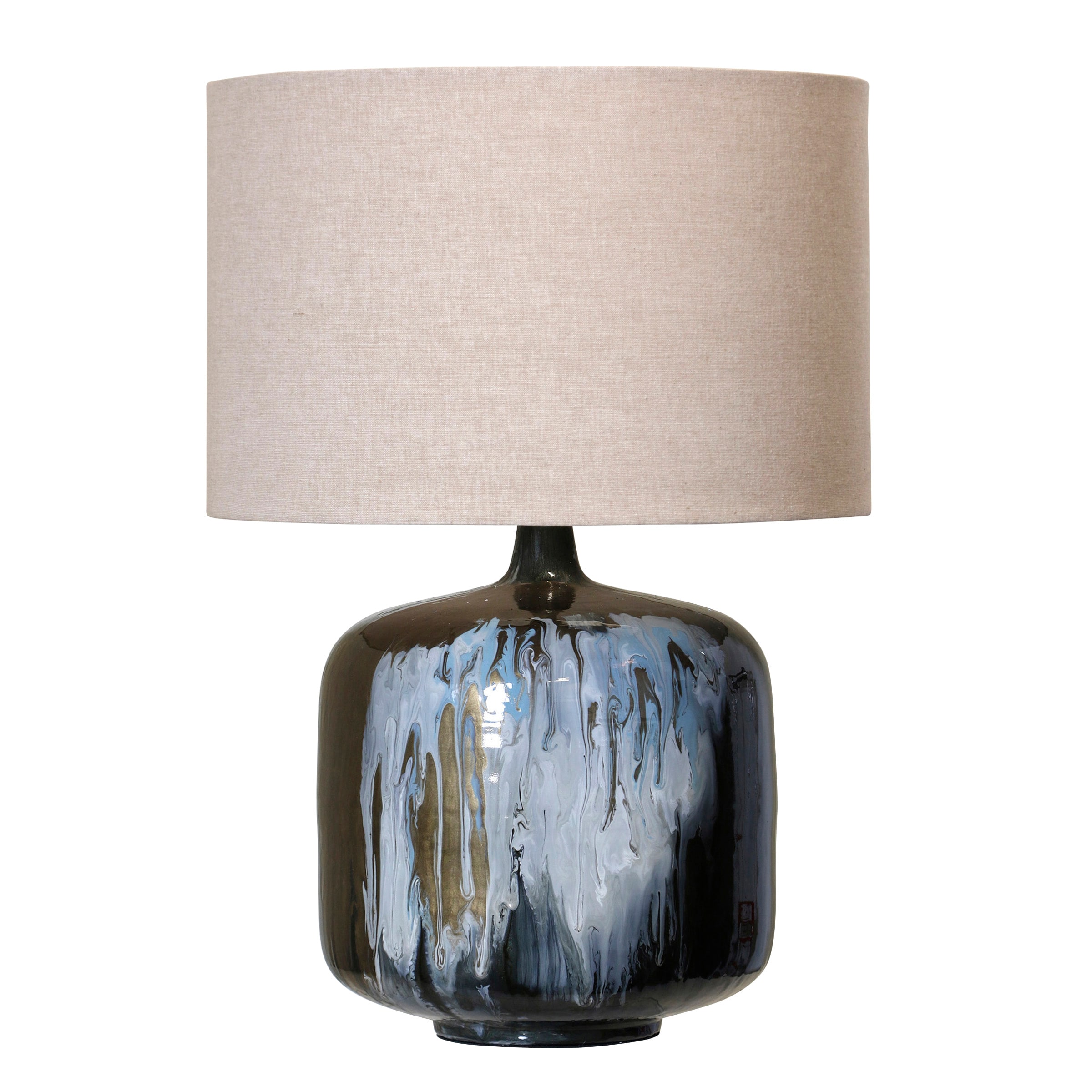 StyleCraft Home Collection Ancient Water Enamel - Iron Table Lamp - Black - Beige Shade
