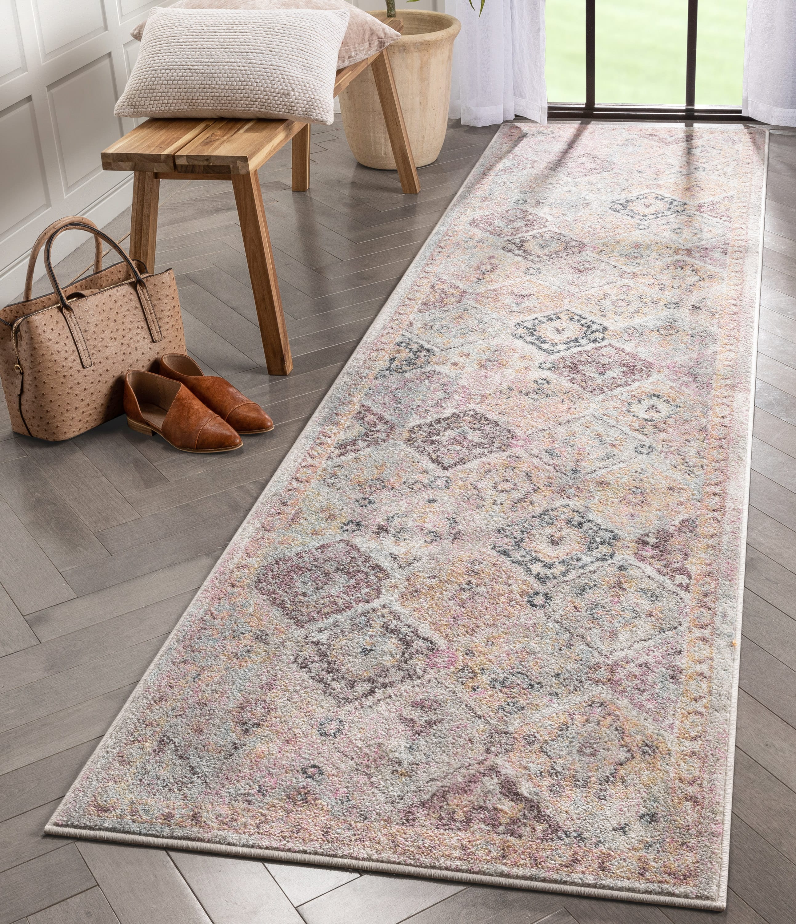 Well Woven RO-307-2L Rodeo 2 x 9 (ft) Loomed Polyester Grey Ivory Rectangular Indoor Tribal Vintage Runner rug