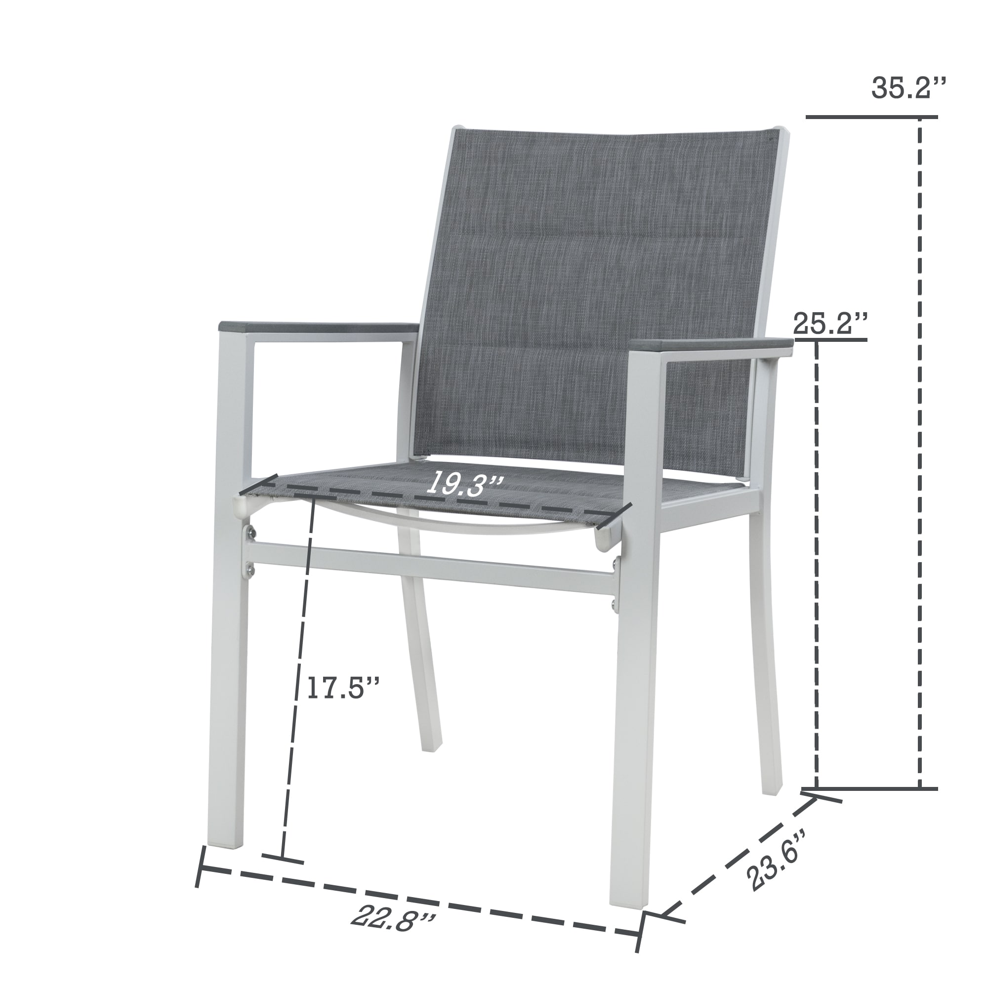 Brown Powder-Coated Aluminum Dining Chair with Gray Cushions - Set of 2