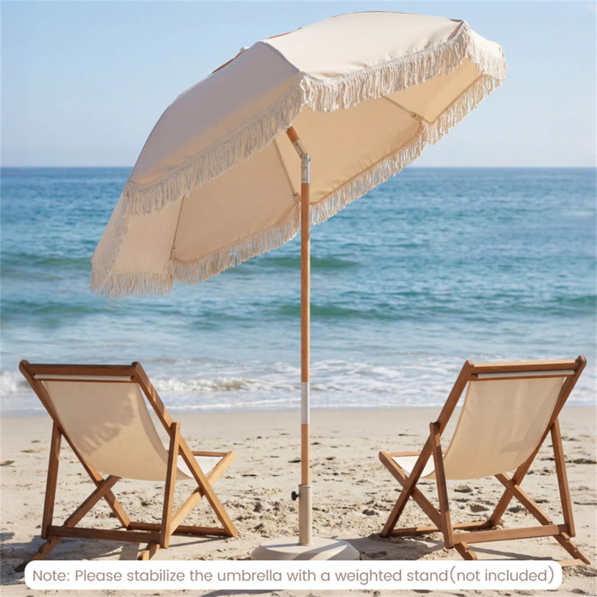 BABOOM 6-ft Wood White Push-button Tilt Market Patio Umbrella