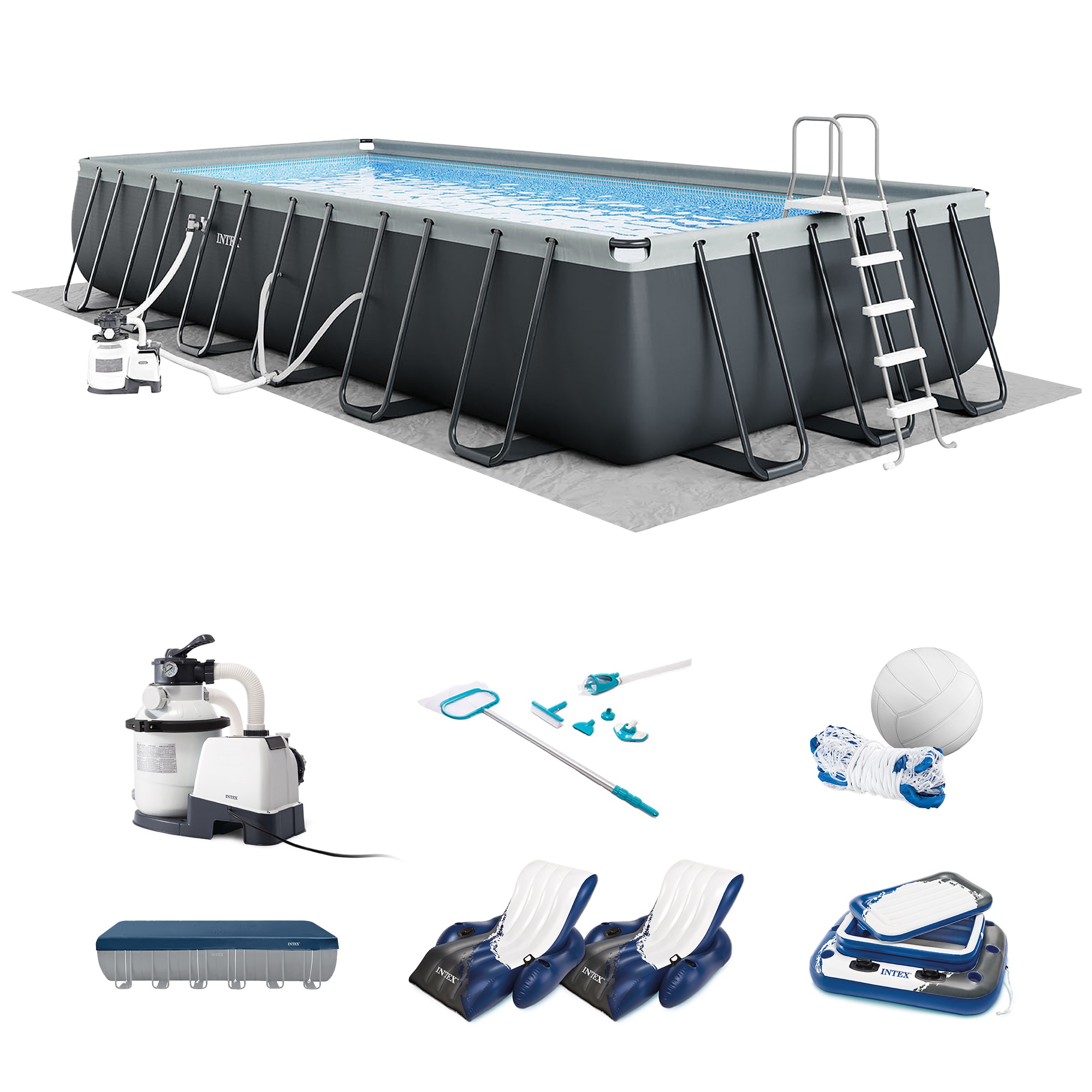  24ft x 12ft x 52in Ultra XTR Rectangular Pool Floats (2 Pack) and Cooler