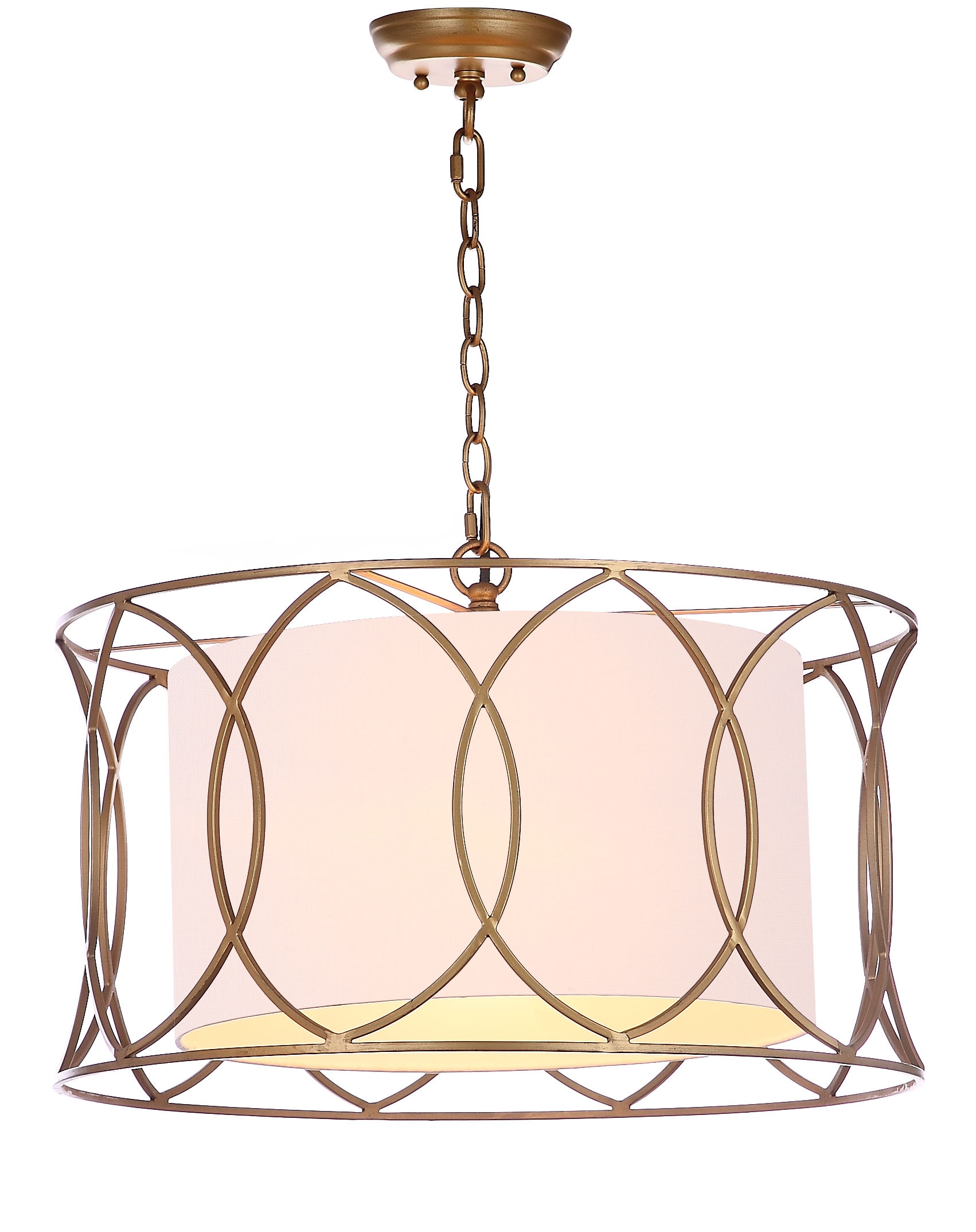 Silas Gold Drum Pendant Lamp with Off-White Shade - 21.5" Diameter