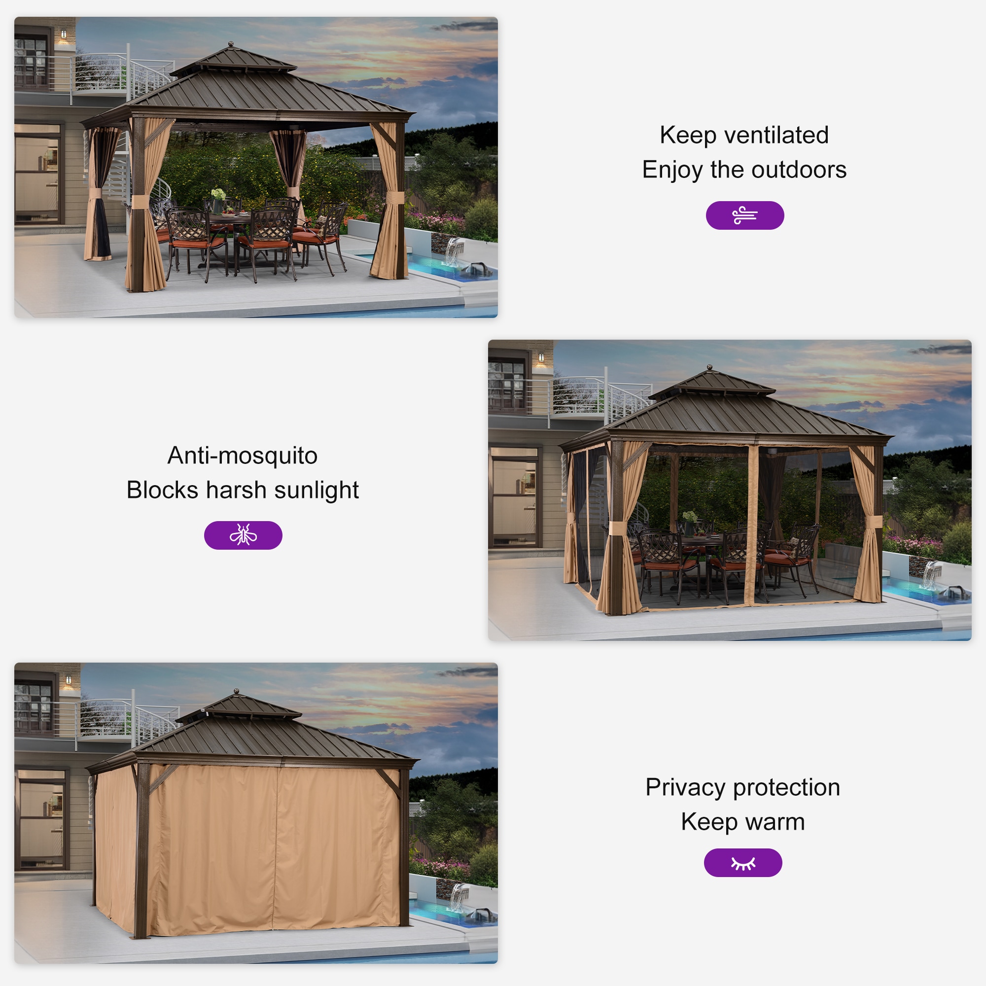 PURPLE LEAF LSMHS1212DNB Wood-Resin-Gazebos - View #12