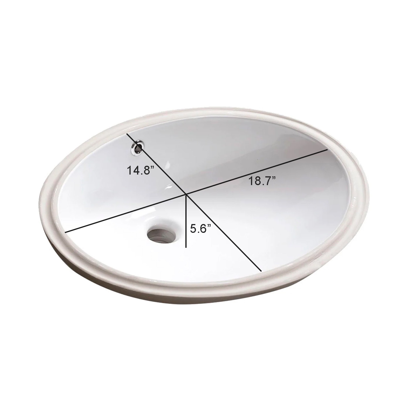 Glossy White Ceramic Oval Undermount Bathroom Sink with Overflow