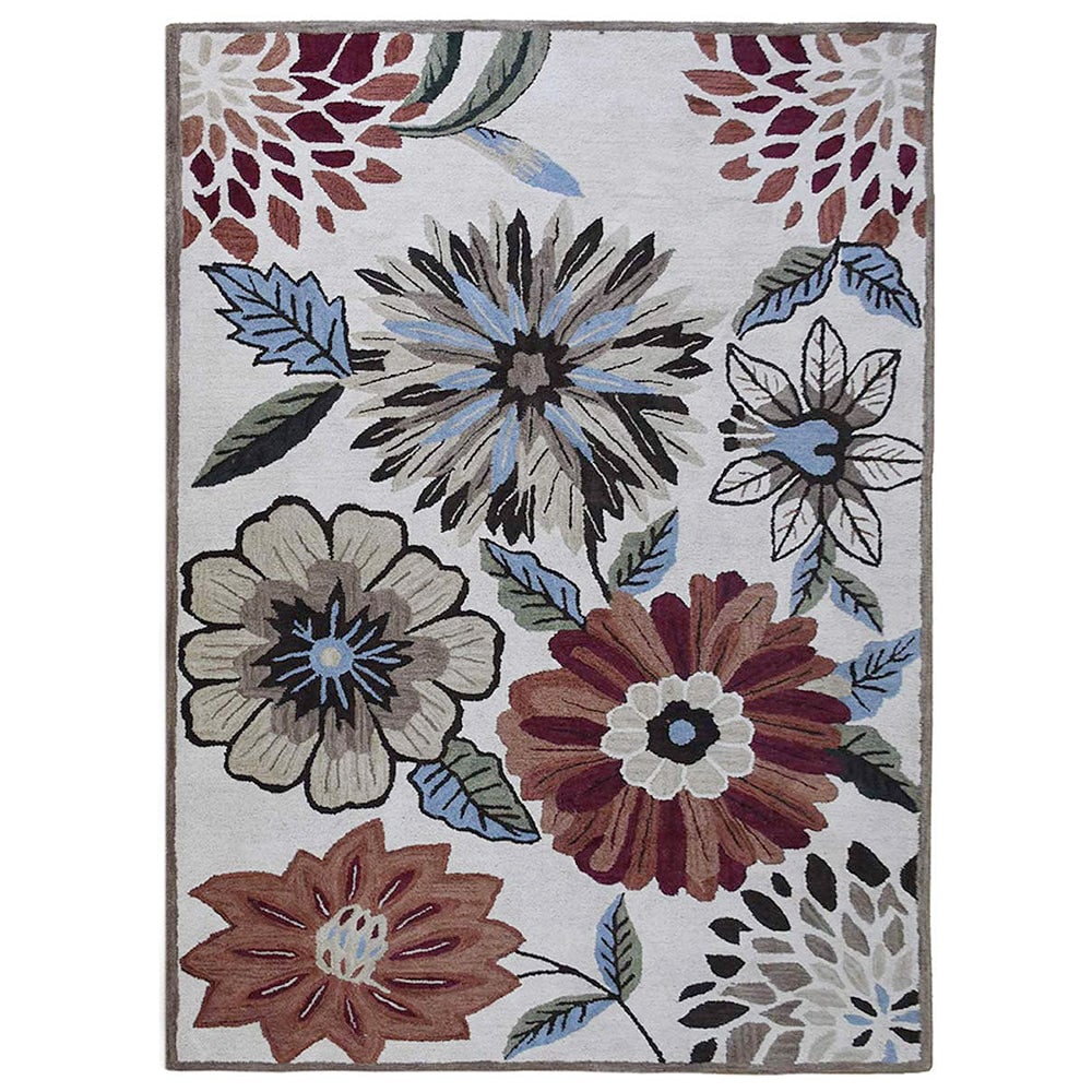 Rugsotic Carpets  HAND TUFTED WOOL ECO-FRIENDLY AREA RUGS  - 9'x12' Rectangle Shape Cream Color Floral Modern Design High Pile Thick Handmade Anti Skid Area Rugs for Living Room Bed Room K03066