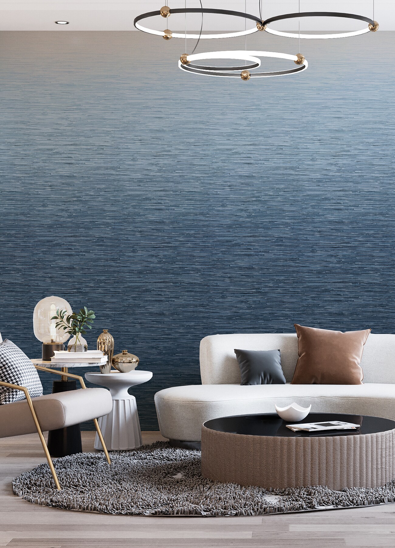 Blue Grasscloth Textured Ombre Wall Mural, 2-Piece Set