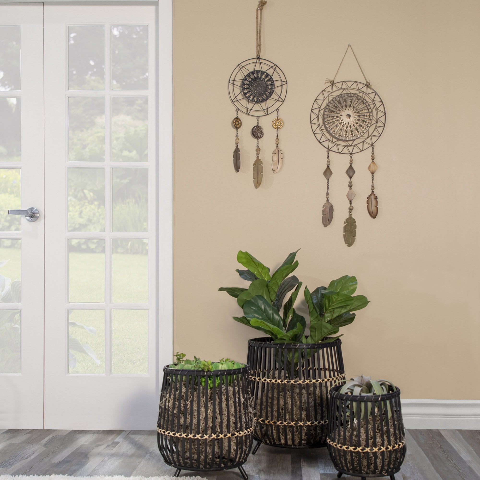 Yiekholo LL-1546AA 3 -Pack Round 18.0-in W x 19-in H x 18-in D Black Bamboo Indoor/Outdoor with Self Watering Planter