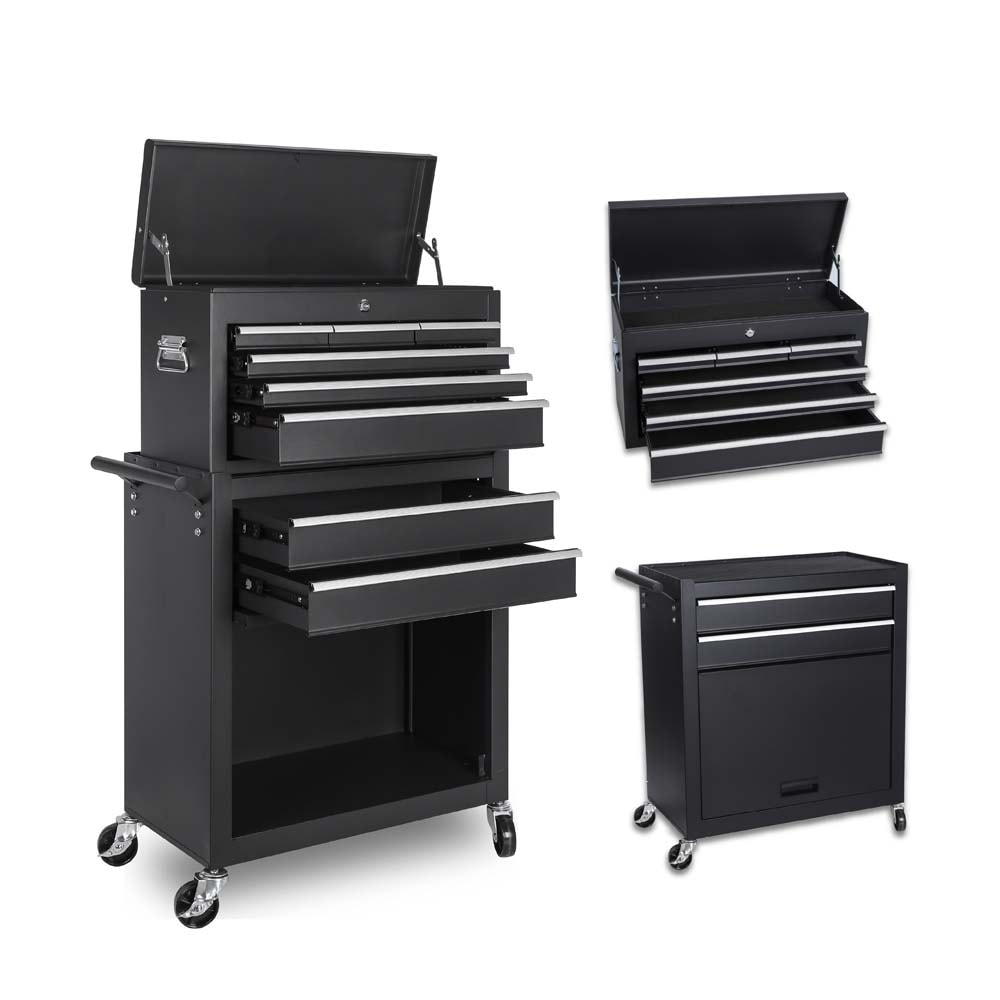 SereneVita 24.4-in W x 42.5-in H x 13-in D 8 -Drawer Steel Rolling Top Tool Chests (Black)