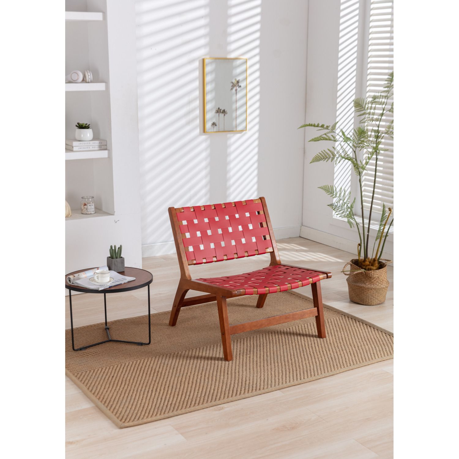 JASMODER W39565701 Modern Red Linen Accent Chair