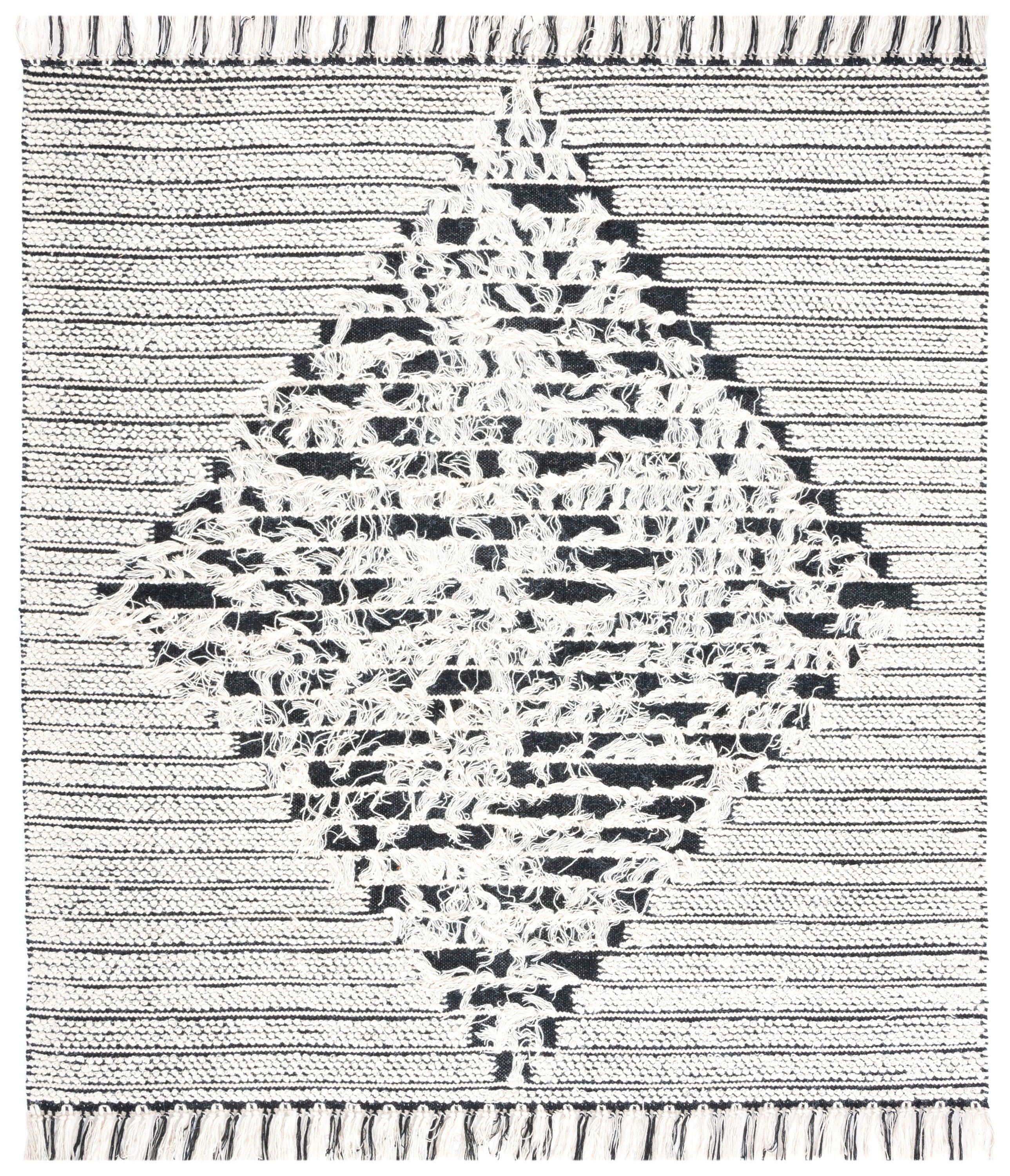 Handwoven Black and Ivory Abstract Wool Square Rug 6' x 6'