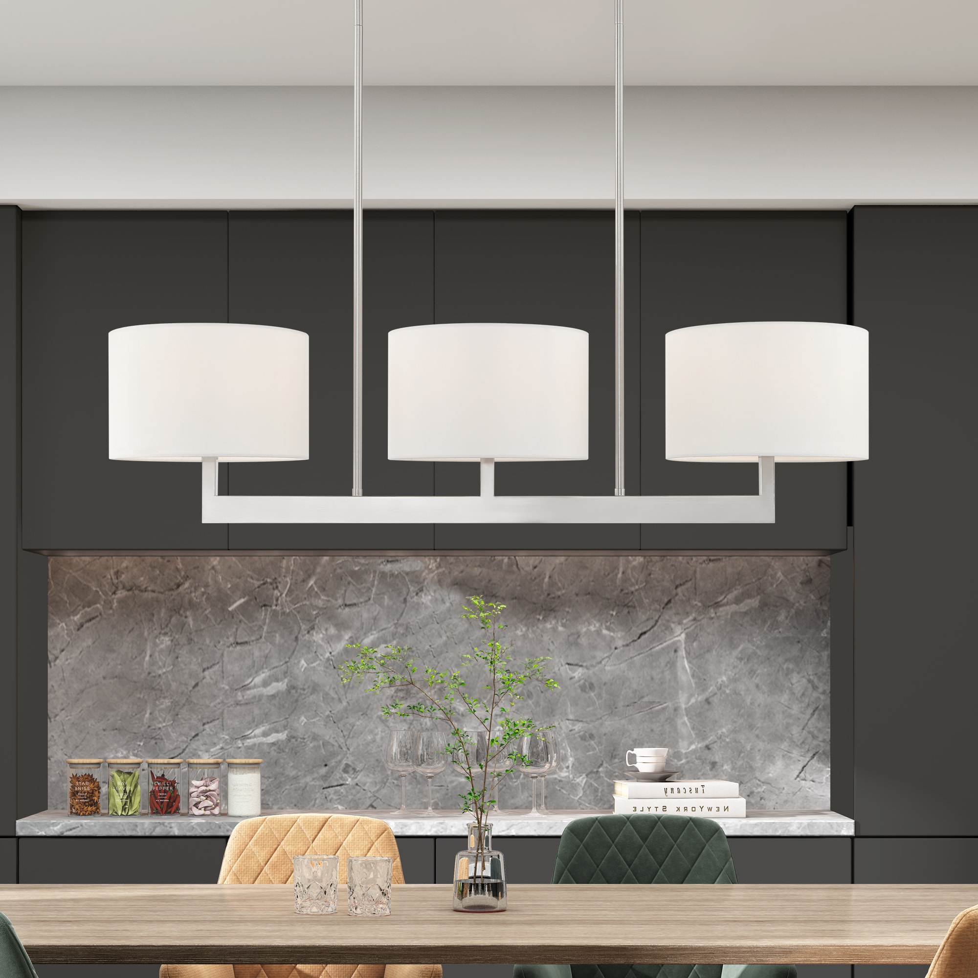 Hayworth Contemporary Brushed Nickel 3-Light Linear Chandelier