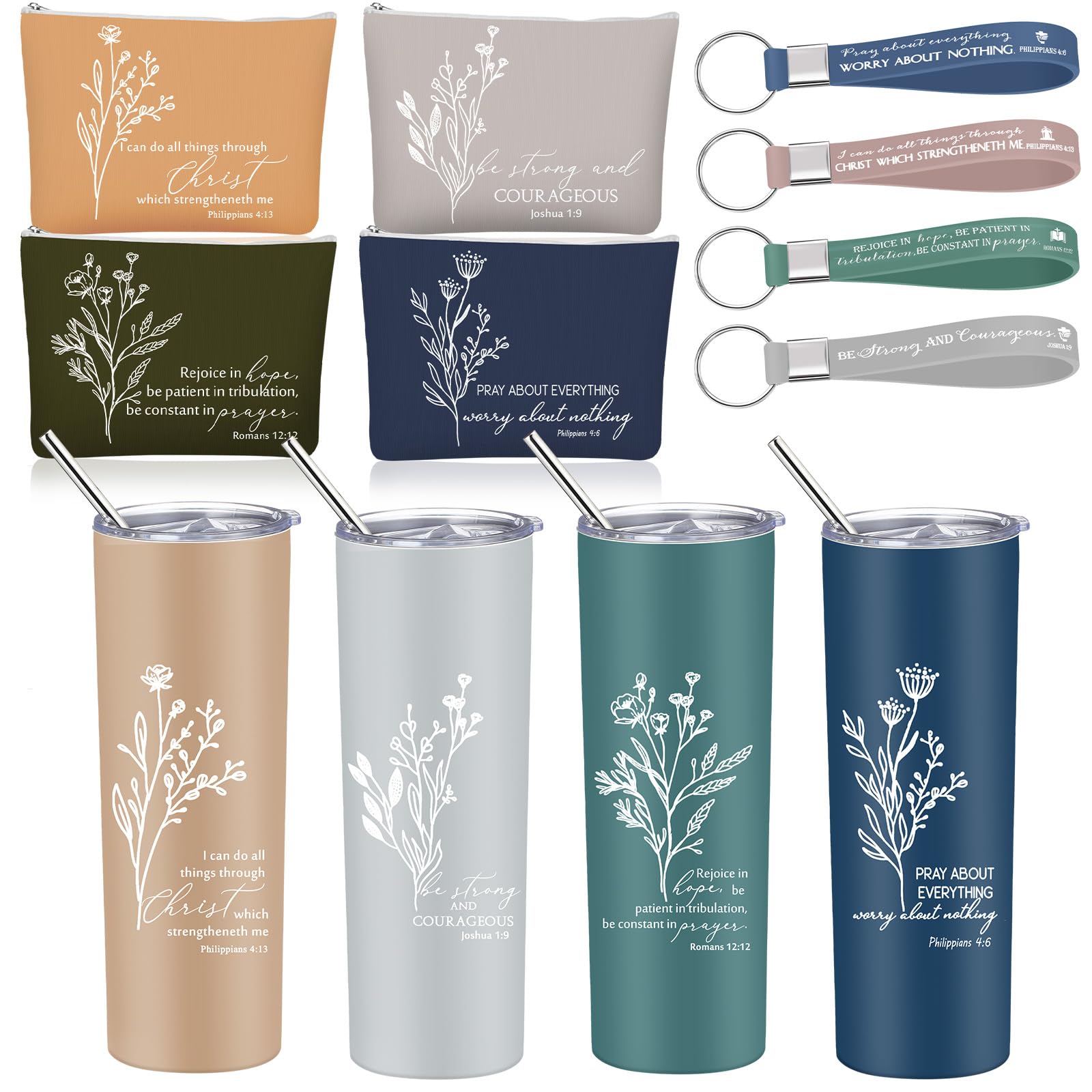 Aoibox  4 Set Christian Gift Collection with 20 Oz Insulated Tumblers Verse Bags and Keychains