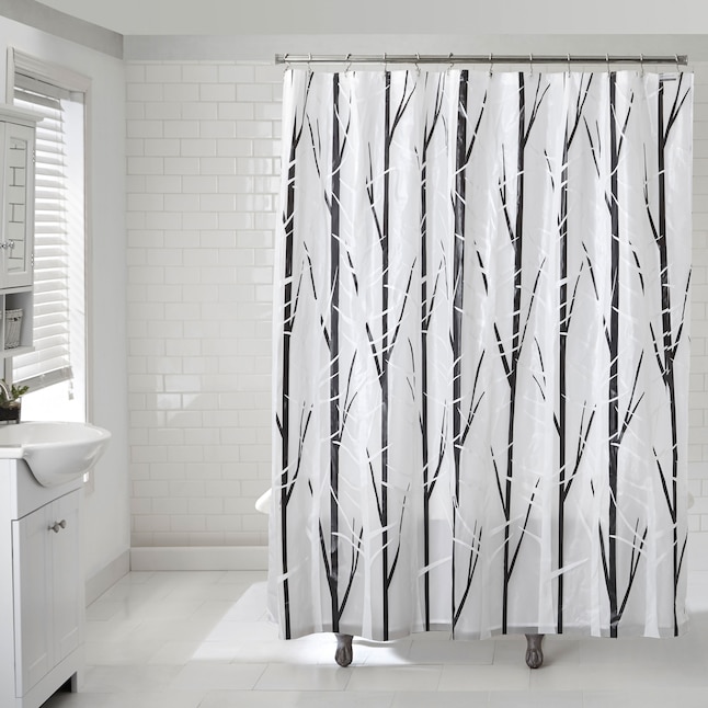 White Patterned Shower Liner, What Is The Difference Between Eva And Peva Shower Curtain
