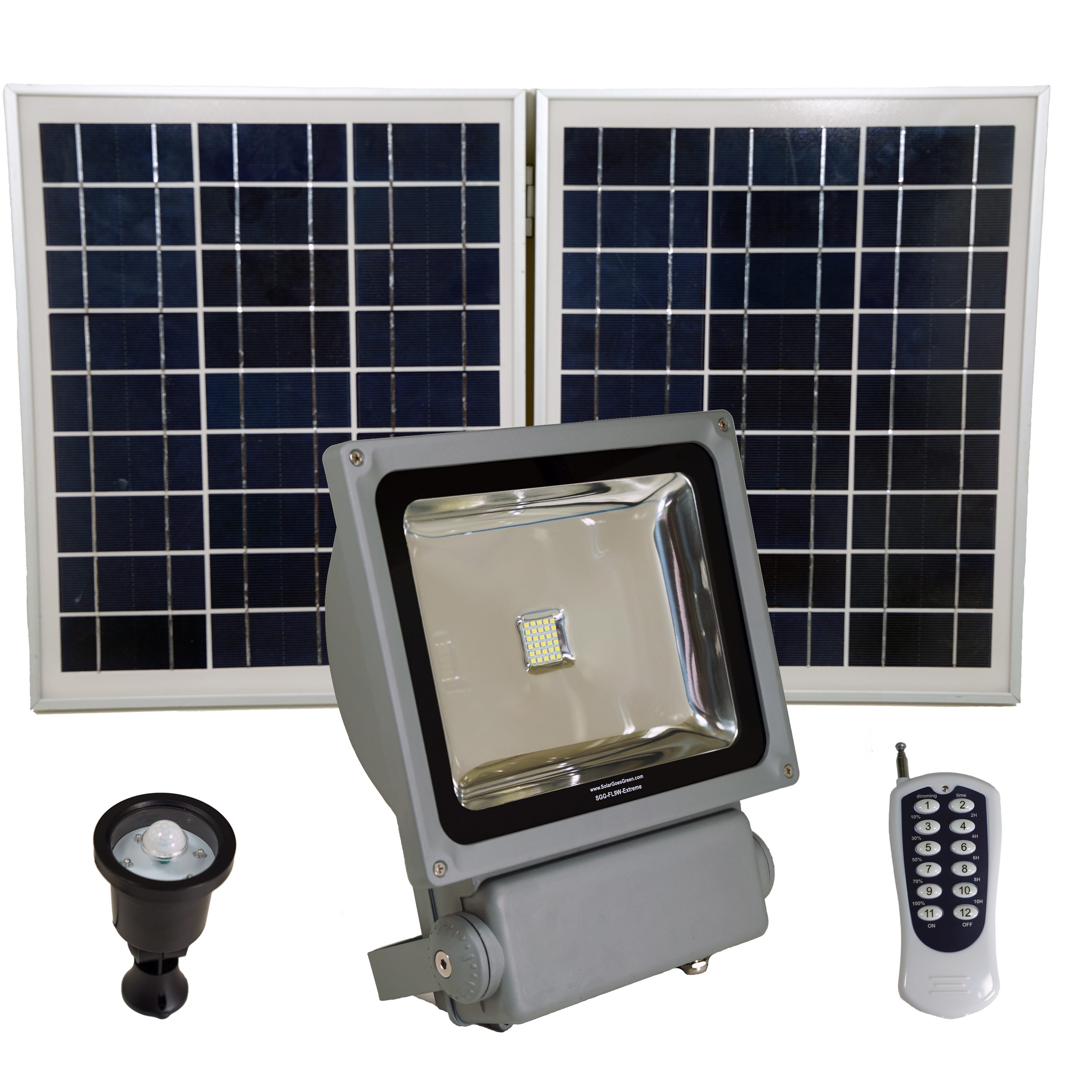 990-Lumen 250-Watt Gray Low Voltage Solar LED Flood Light Motion Sensor | - Solar Goes Green SGG-FL9W-EXTREME