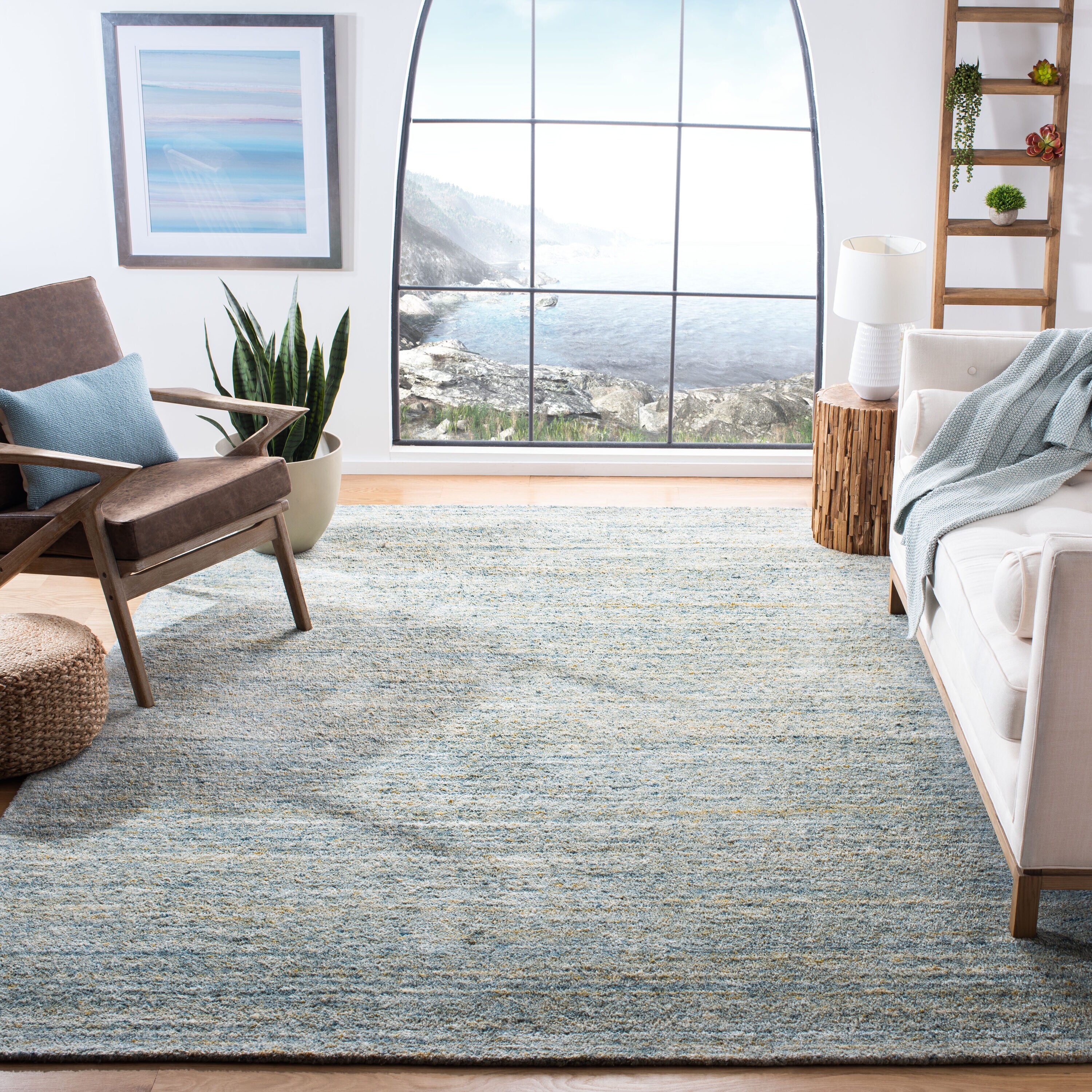Himalaya 4 x 6 (ft) Tufted Wool Blue/Olive Rectangular Indoor Solid Professionally Clean Only Area rug