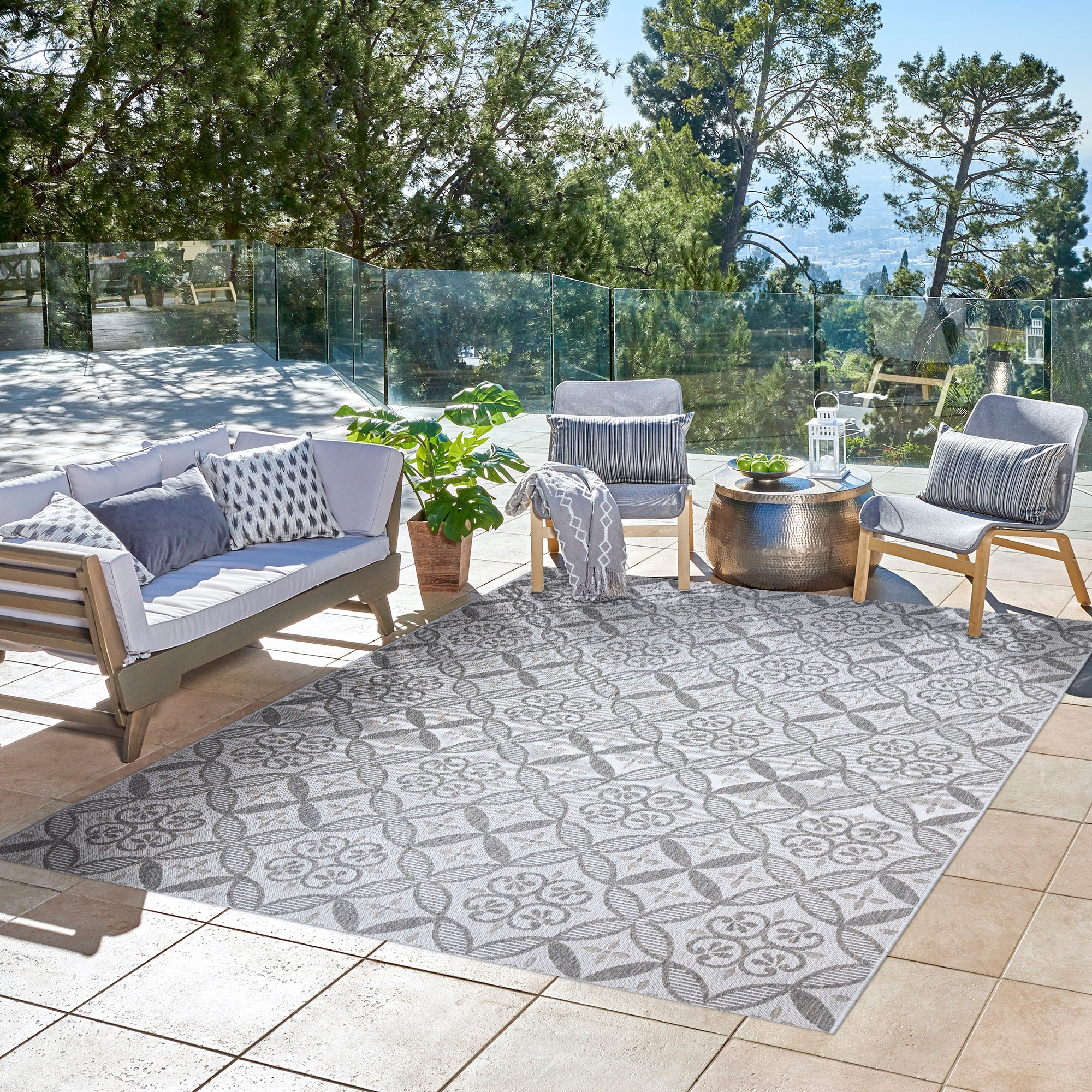 GERTMENIAN 25445 8 x 10 (ft) Polypropylene Ash/Steel Rectangular Indoor/Outdoor Floral/Botanical Area rug