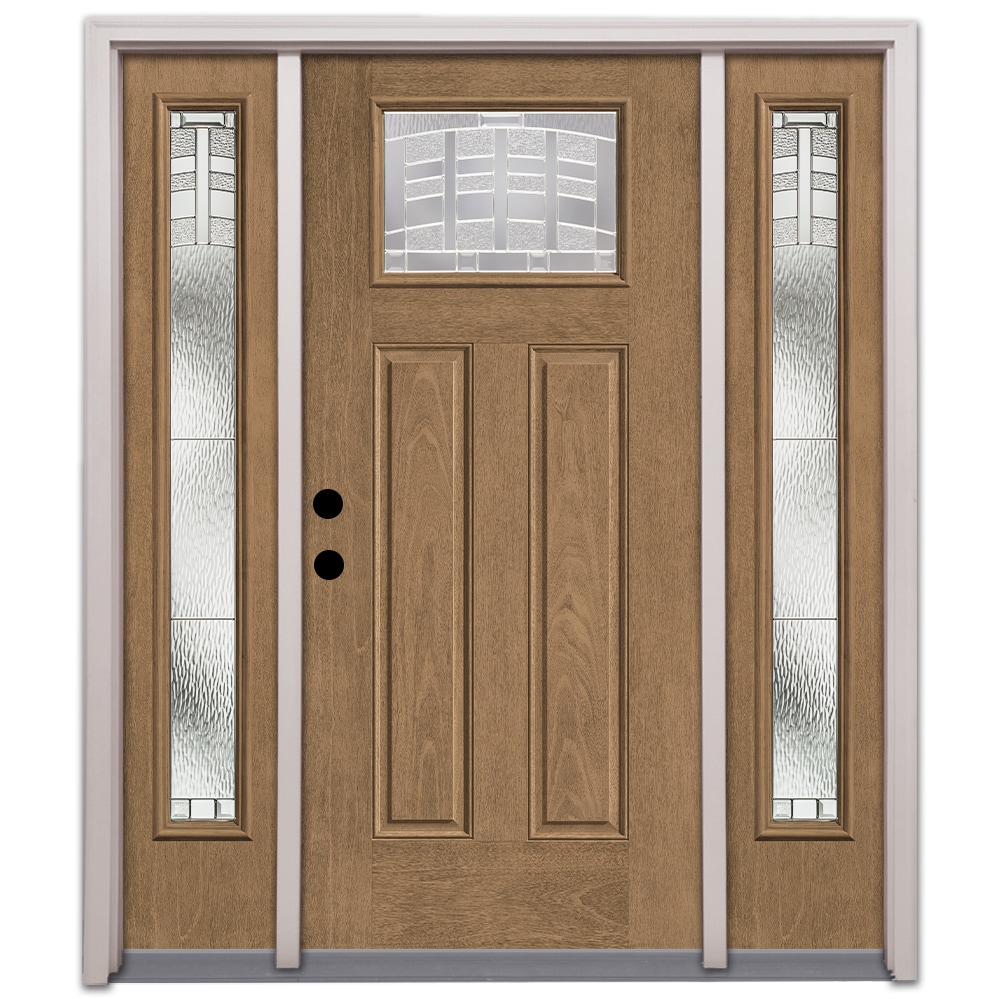 Therma-Tru TT649721SOS Emerson Entry Door 68-in x 80-in x 4-9/16-in Fiberglass Craftsman Right-hand inswing Beechwood Stained Prehung Front Door with Sidelights with Brickmould Insulating core